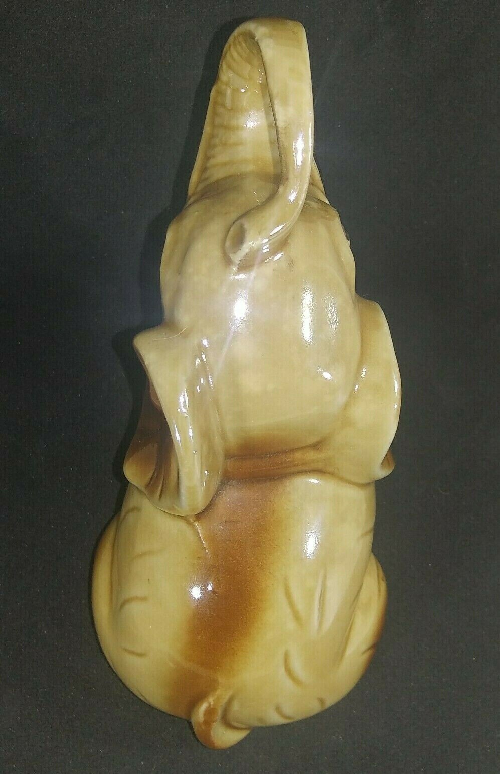 Adorable Cute Small/Medium Ceramic Elephant Made In Brazil Brown / tan Trunks Up