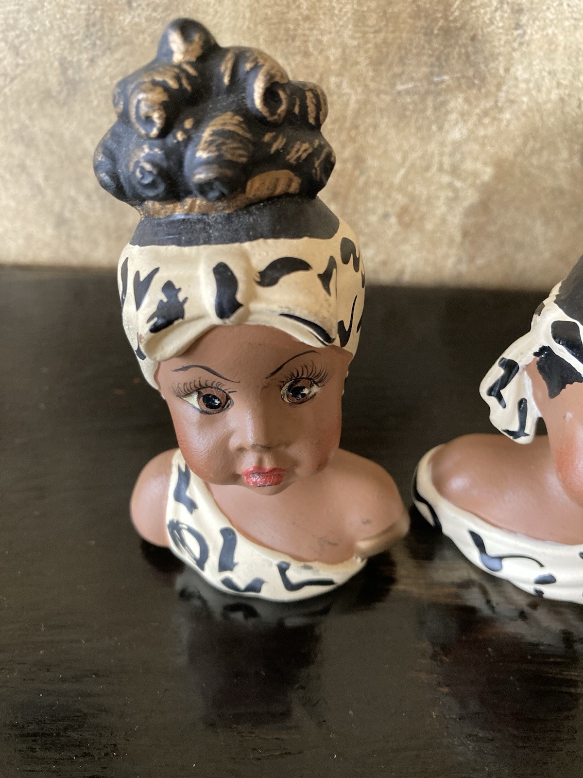 Signed Hand Painted African American Girl Busts Cute Boho Decor Collectible Art