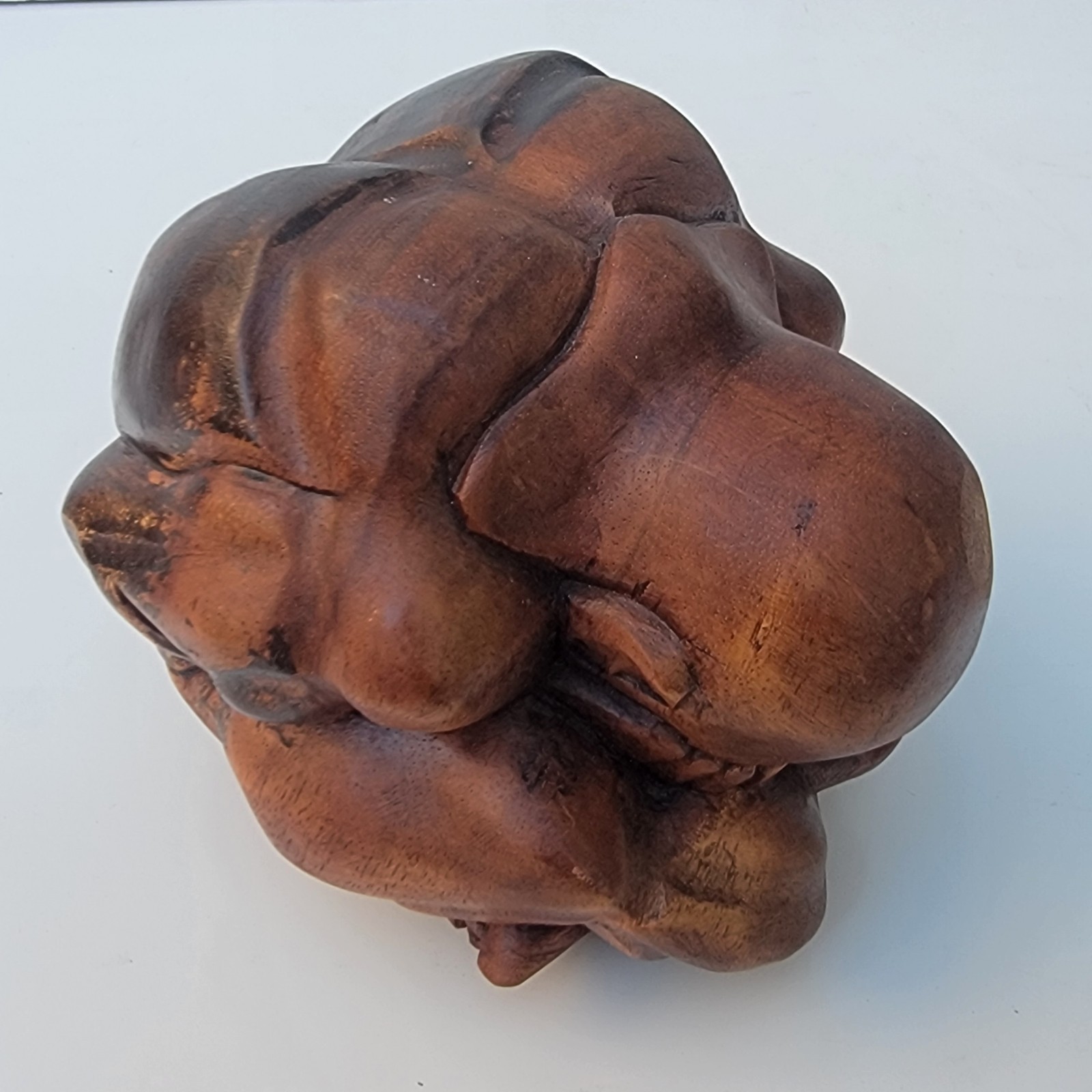 Hand Carved Wood Weeping Buddha Crying Yogi Statue Meditating Figurine