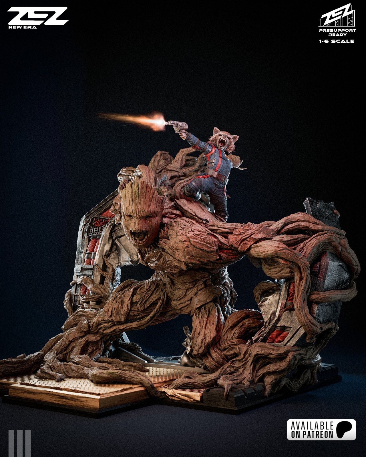 Groot & Rocket Diorama-GotG 1/6 or 1/8 Scale Statue 3D Print Model Kit Unpainted