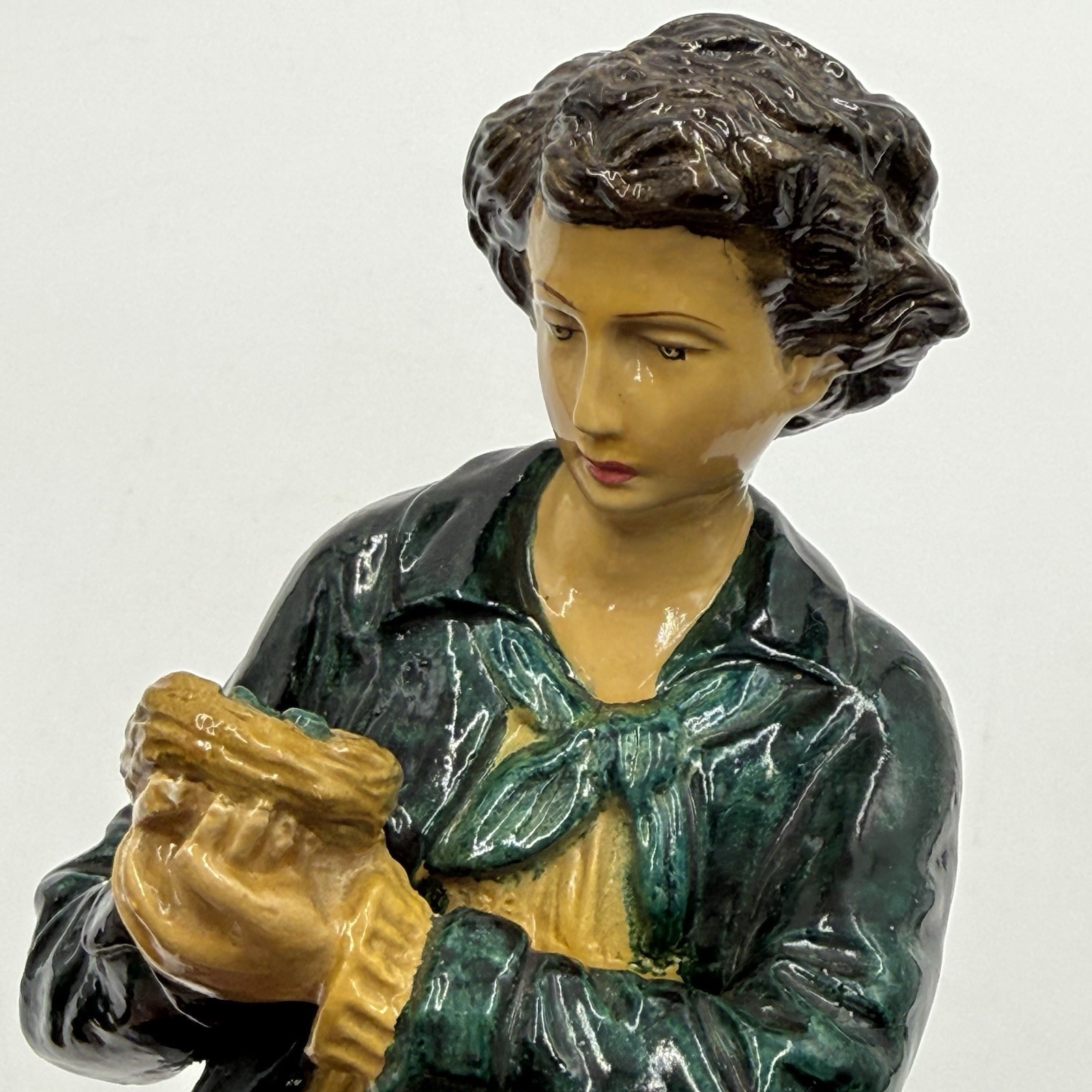 Borghese Chalkware Plaster Vintage Figurines Boy Holding Bird Nest Girl W/ Hat