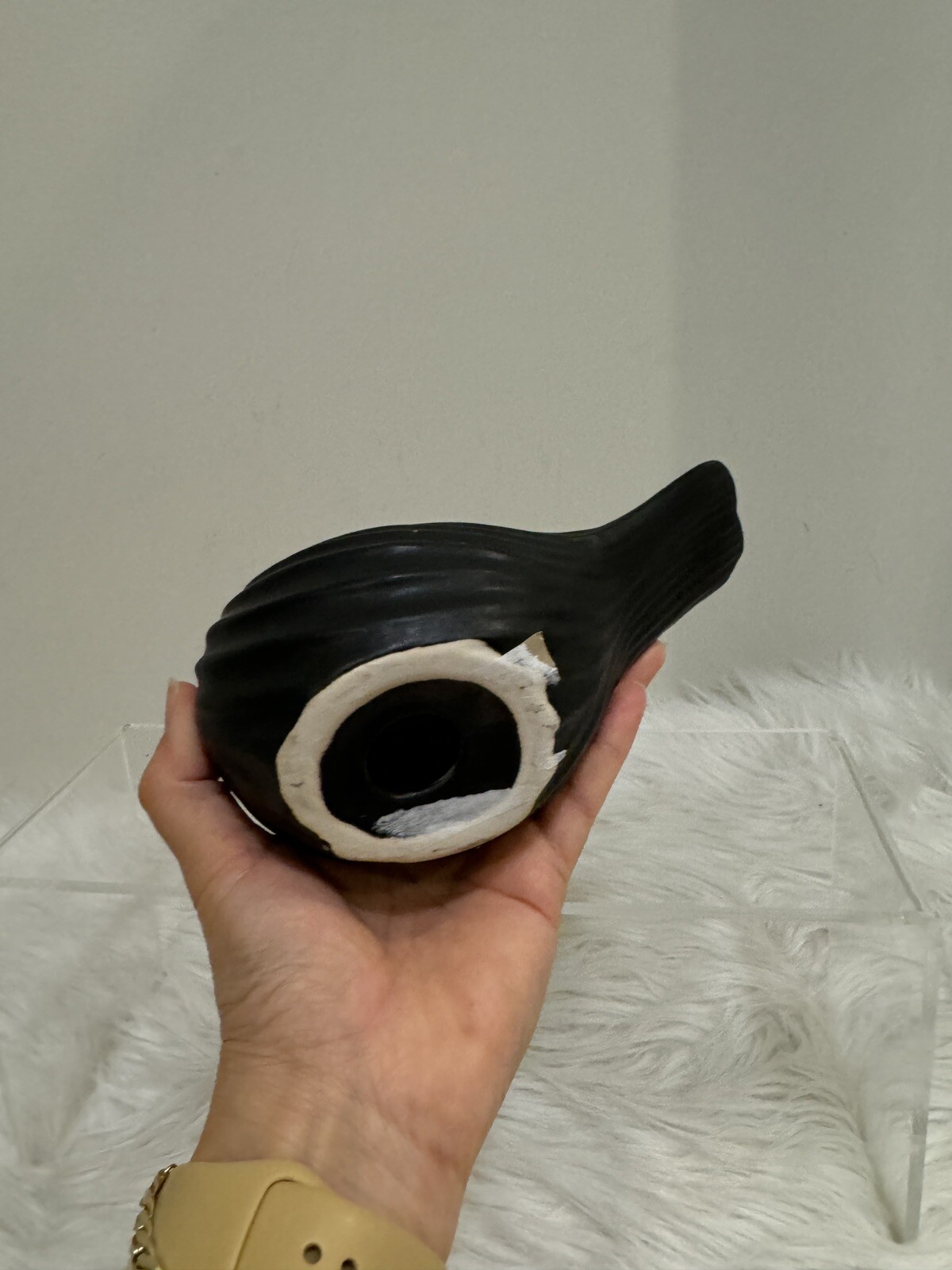 Porcelain Ceramic Black Bird Figure Swedish Statue Sculpture Modern Minimalist