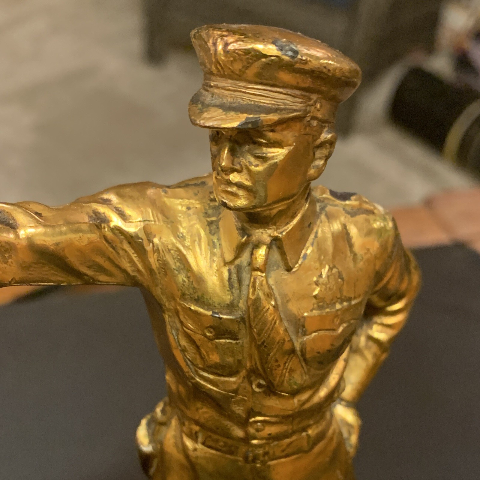 Gold-Tone Metal Military Soldier Figurine Statue on Bakelite like base! Nice