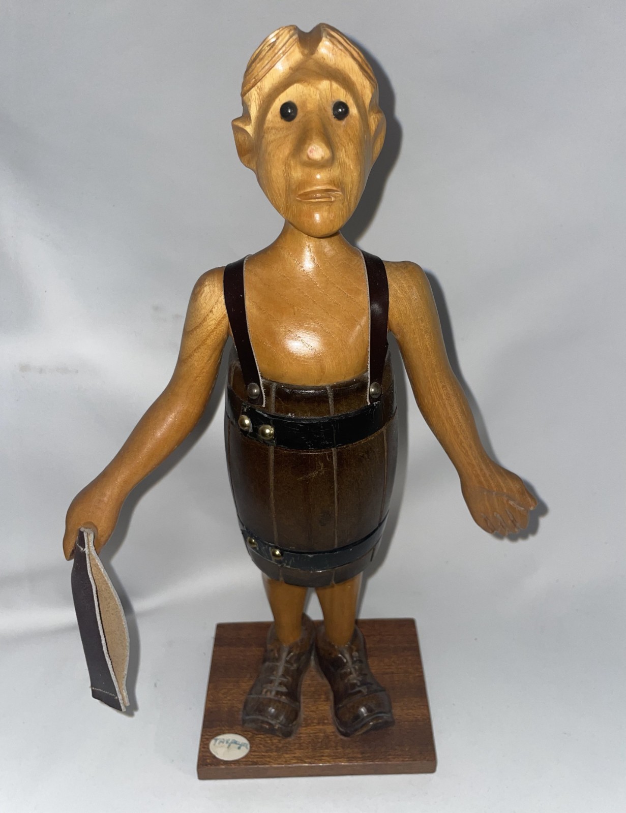 Hand Crafted Wooden Tax Payer Figure Italy 12 3/4 Inches High