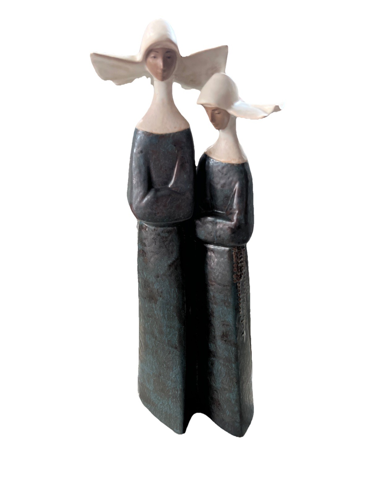 VTG Lladro Porcelain Figurine of 2 Nuns, Spain/ Catholicism, 13 Inches Tall