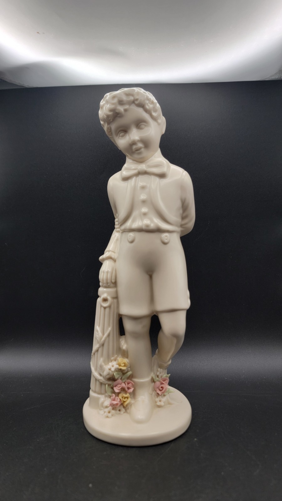 Vintage Victorian Boy Porcelain Figurine 9.25″ Holland Mold Pink Dainty Flowers