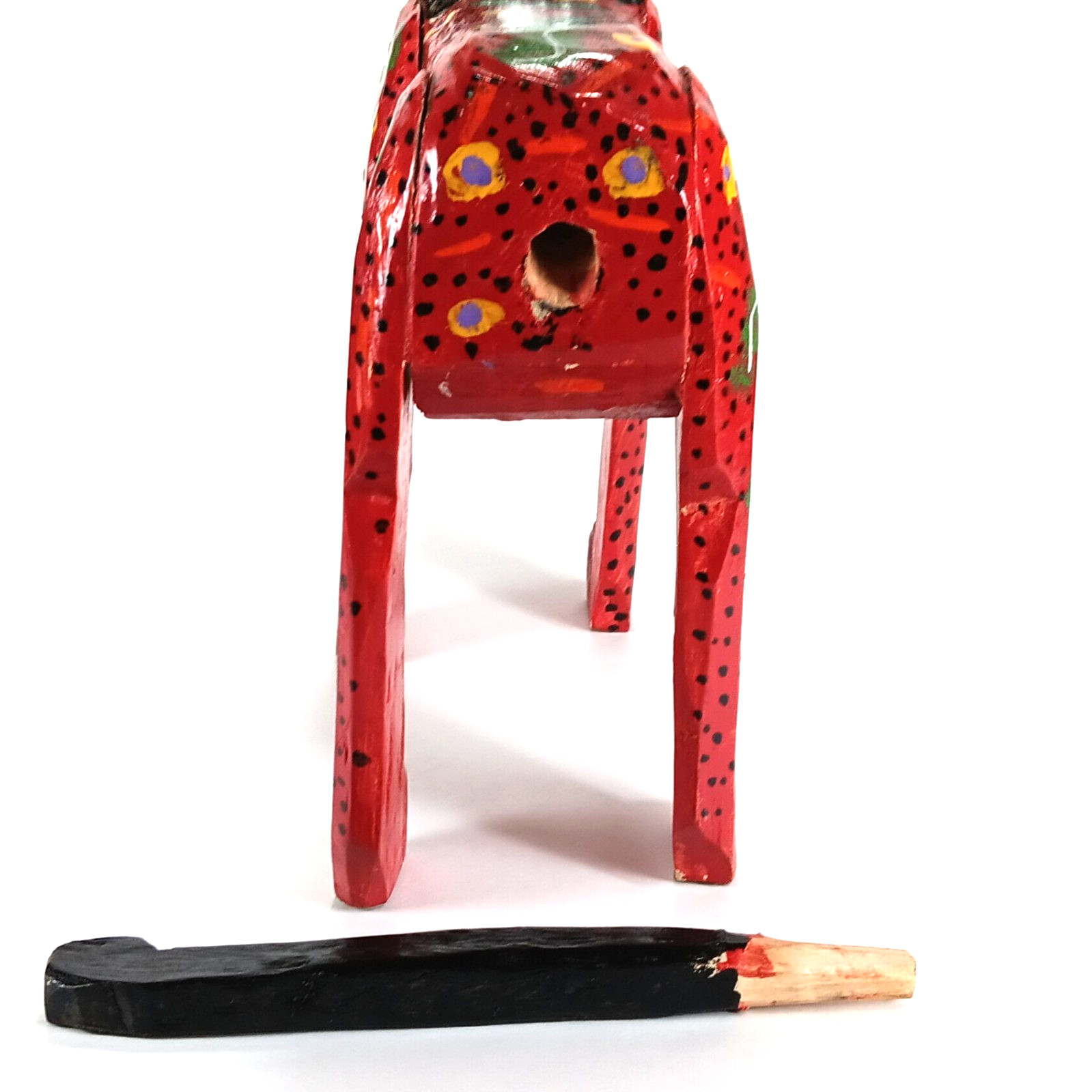Wood Carved Lion Alebrijes Guatemalan Painted Red Folk Art Abstract 8″ x 17″