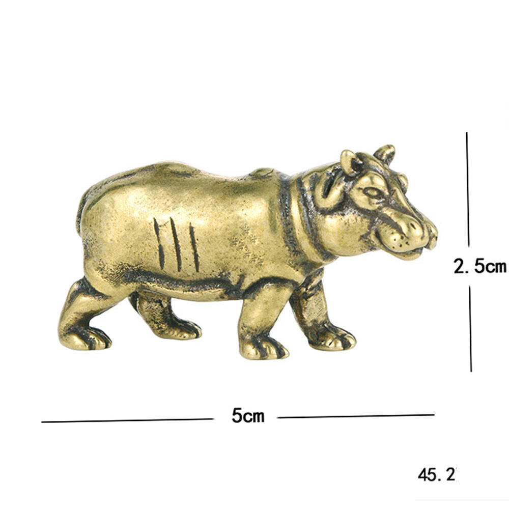 Solid Brass Hippo Figurines Mini Statue Home Ornaments Animal Figurines Gift US
