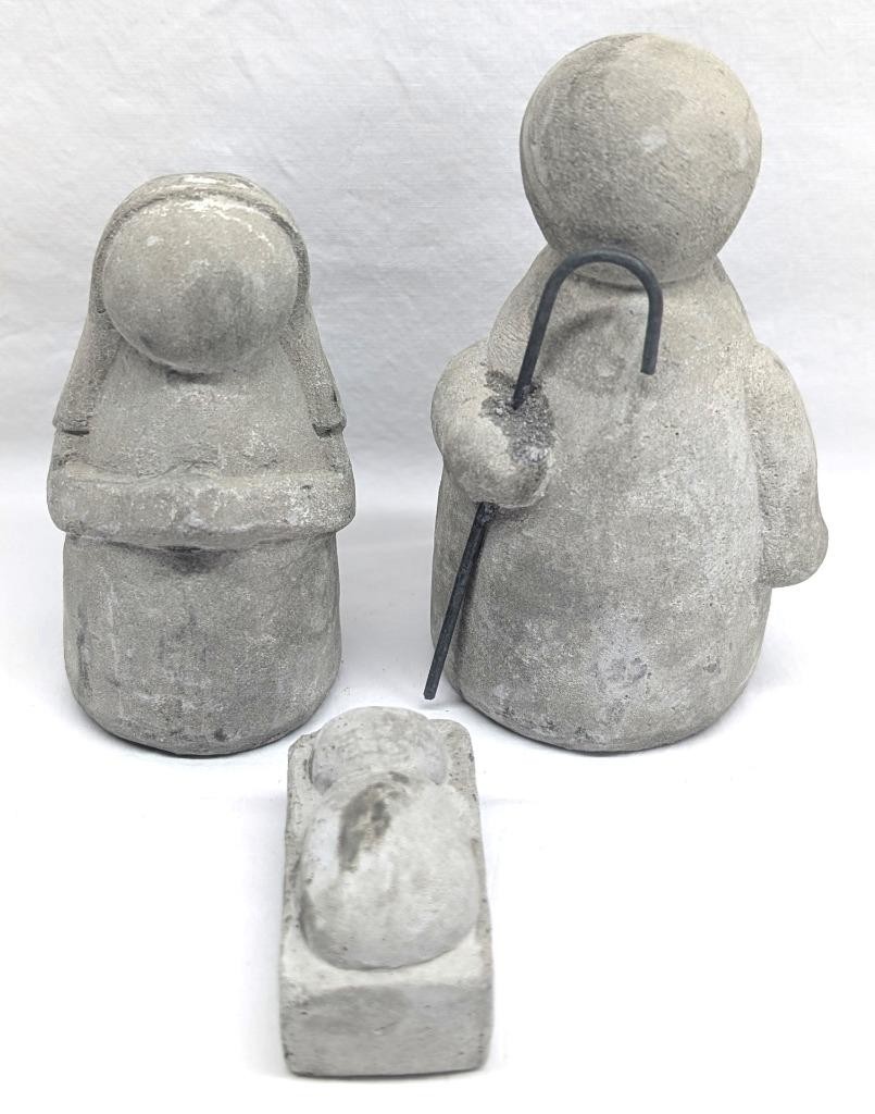 Vintage Cast Stone Concrete Minimalist Nativity Set Holy Family Manger Scene