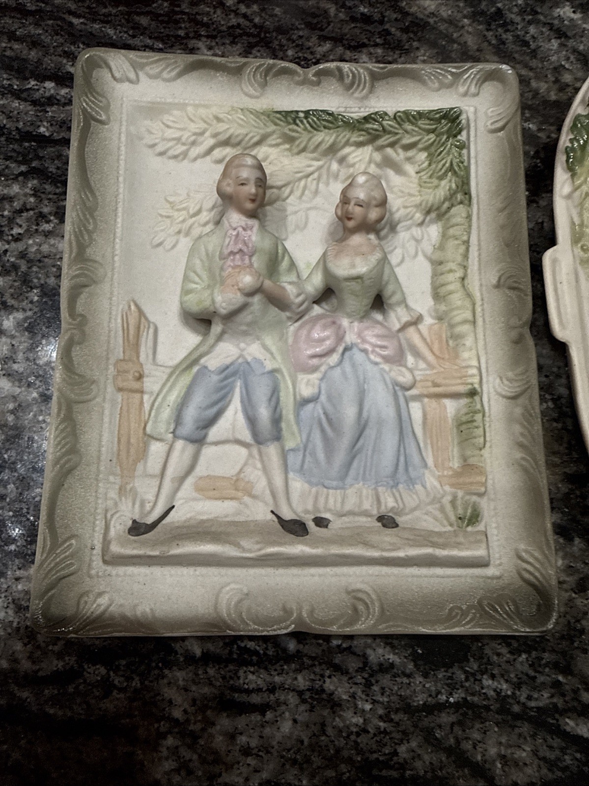 Vintage Ceramic Bisque Hand Painted Victorian Wall Hanging – Chase Made In Japan