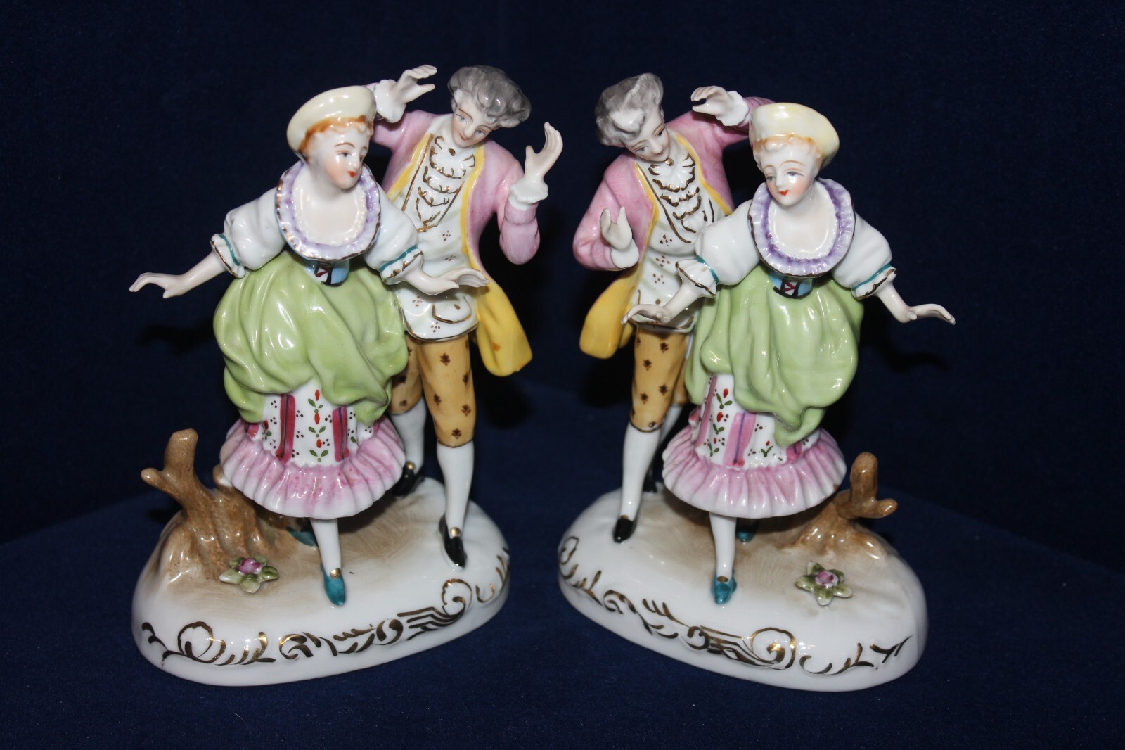 Wonderful Porcelain Figurines, 2 Couples, Mirror Image, Partial Mark