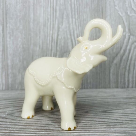 Rare Vintage Lenox Porcelain Elephant Figurines white gold figurine & bowl dish