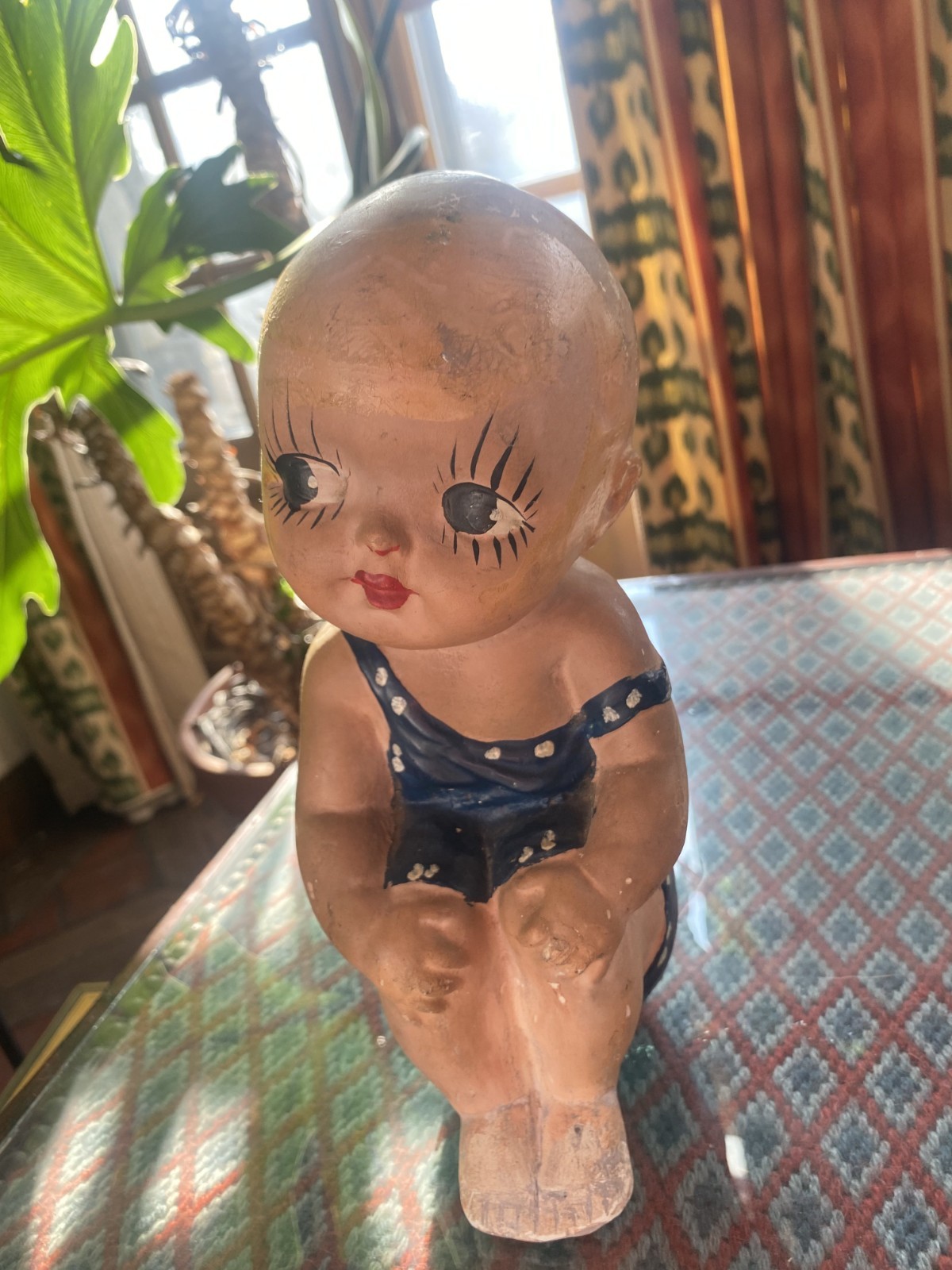 Vintage 9″ Swimsuit Kewpie Chalk ware Sitting Doll Collectable