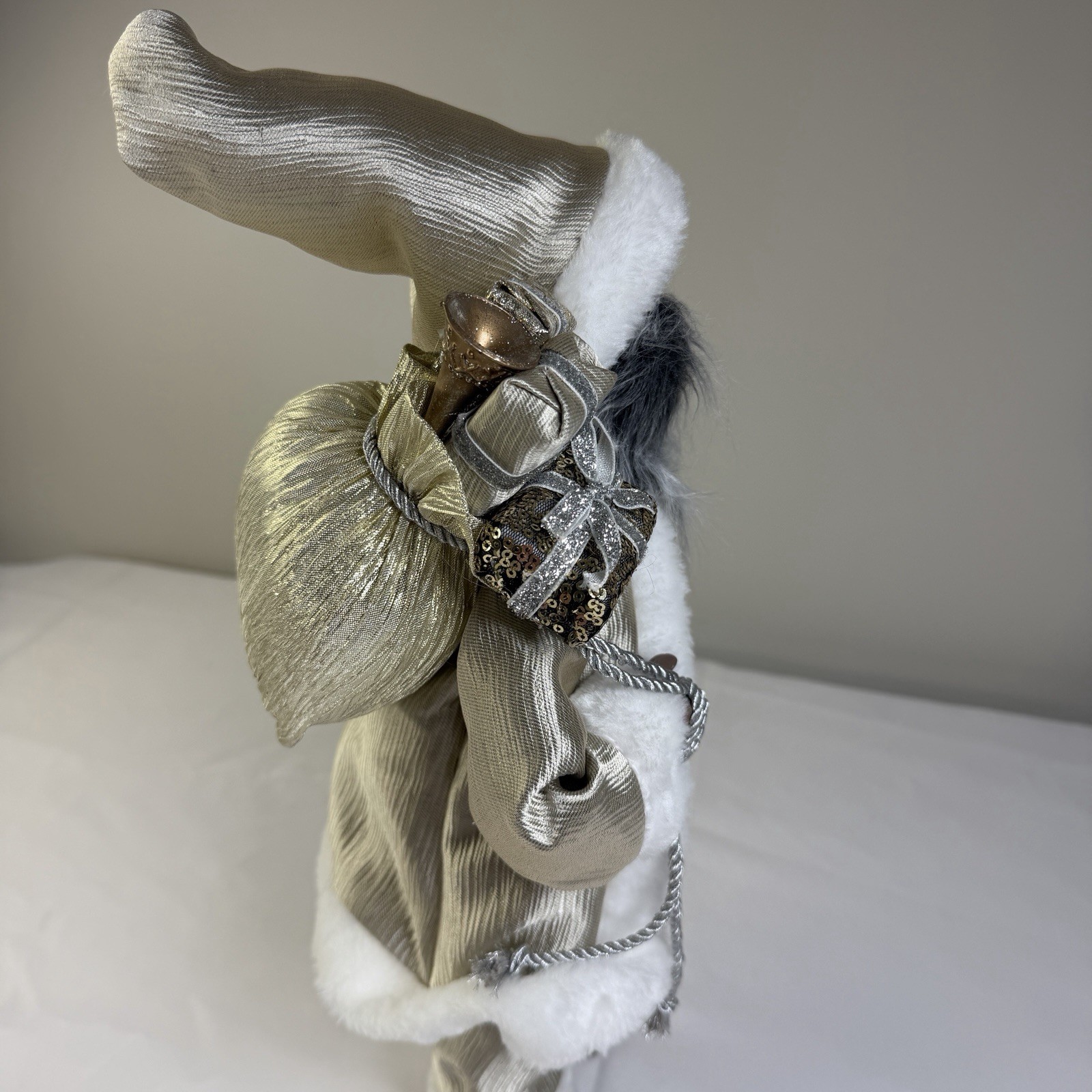 Martha Stewart 19″ African American Gold Silver Fur Santa Figurine New Holiday