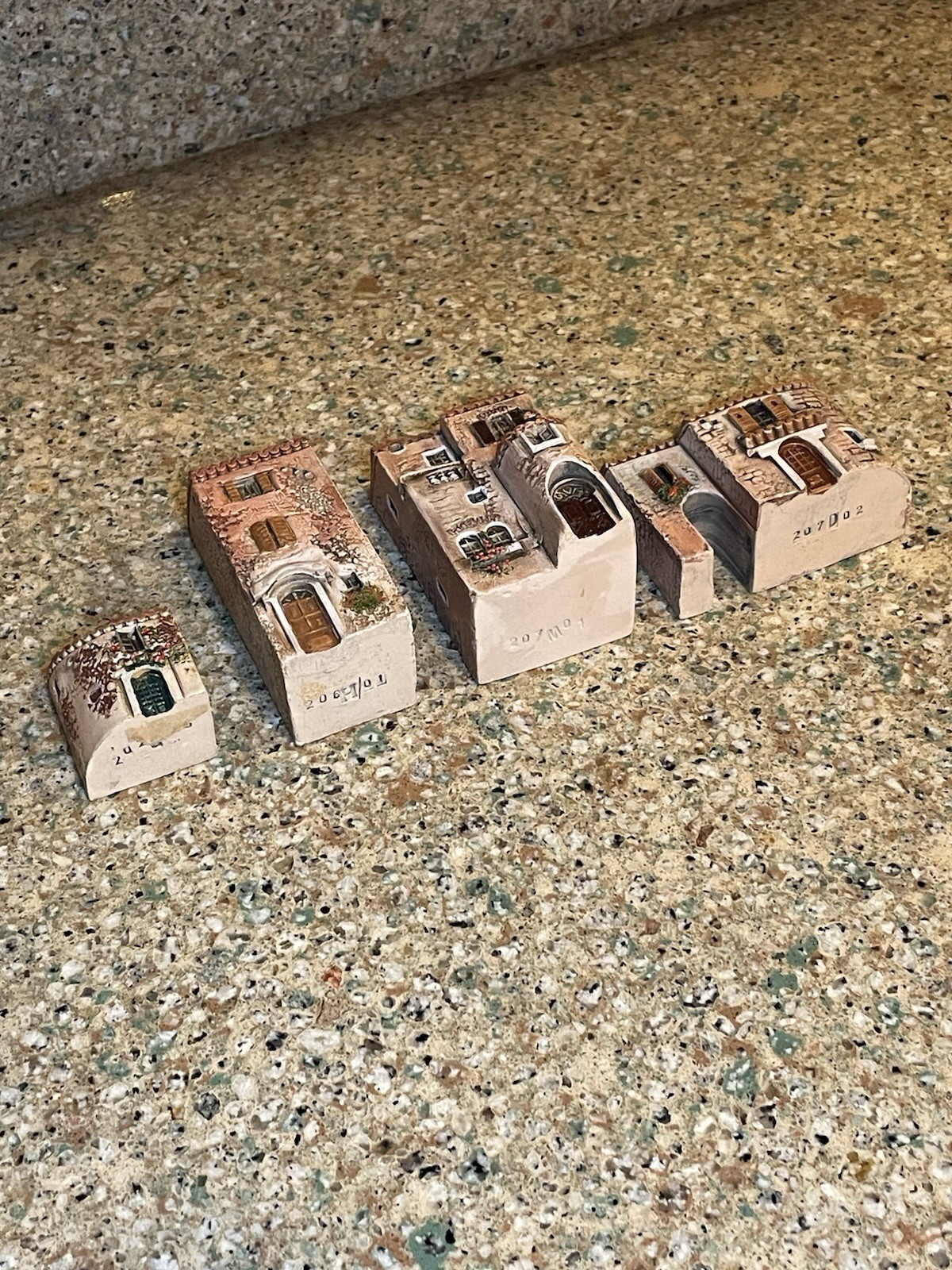 Gault France Miniature Ceramic Village Buildings Lot of 4 Signed