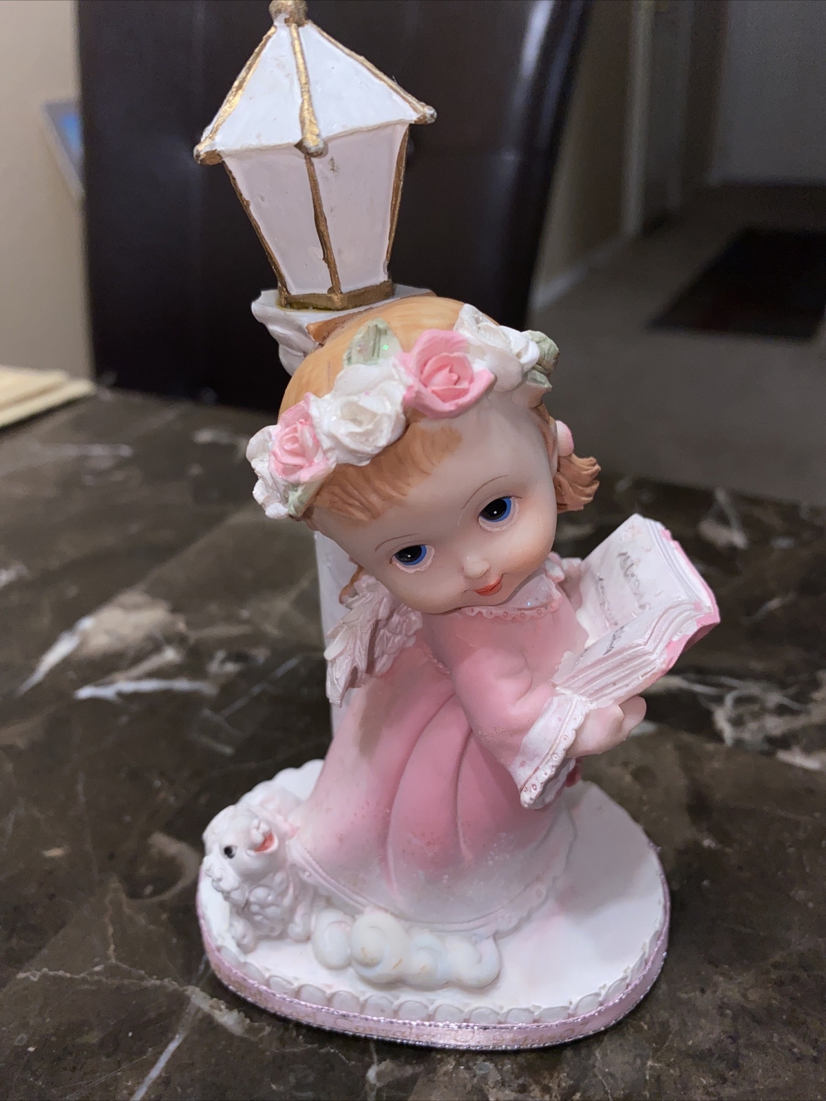 Vintage Figurine Holding A Book With Puppy