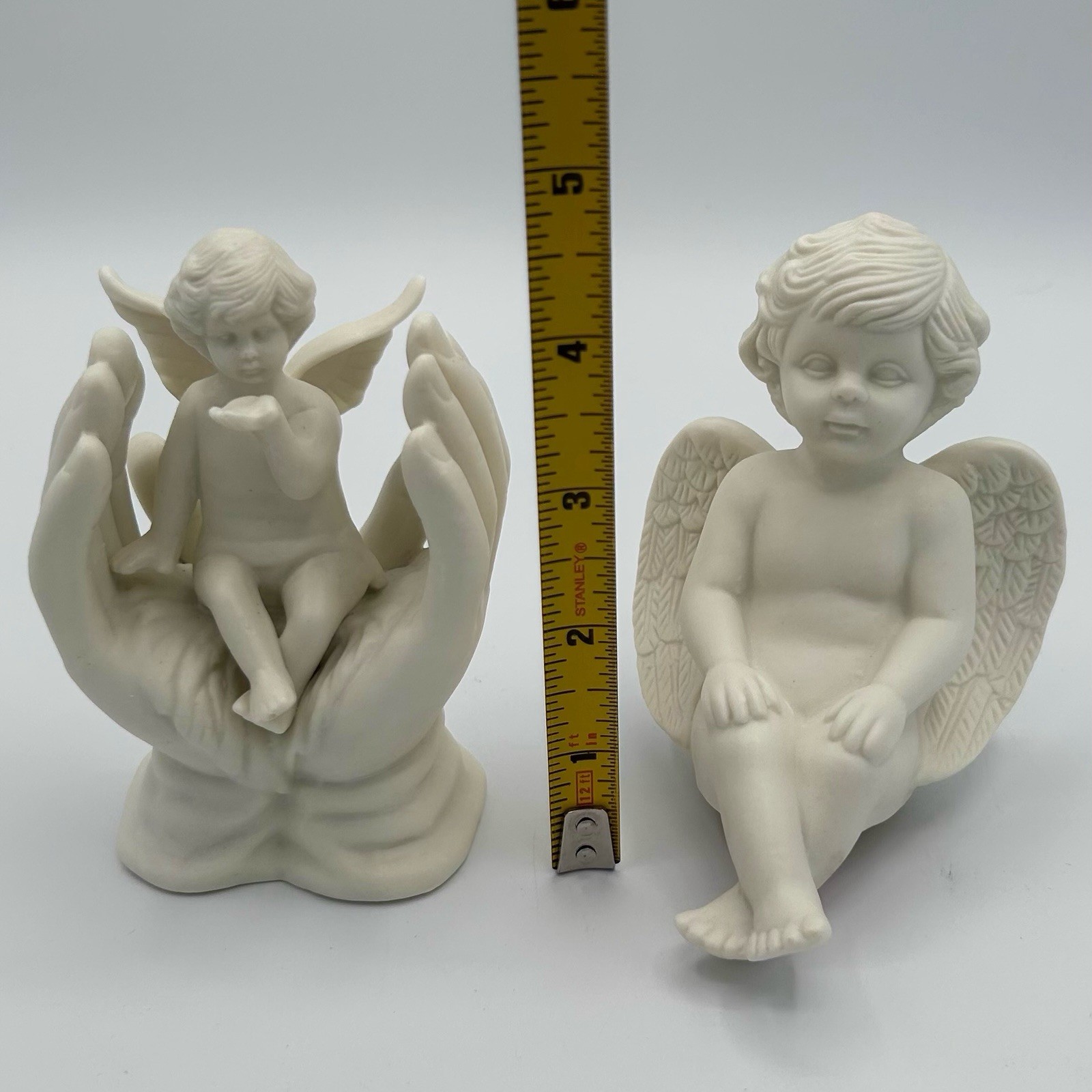 Vintage In Box White Porcelain Angle Figures Mini Statues Set of 2 Made In China