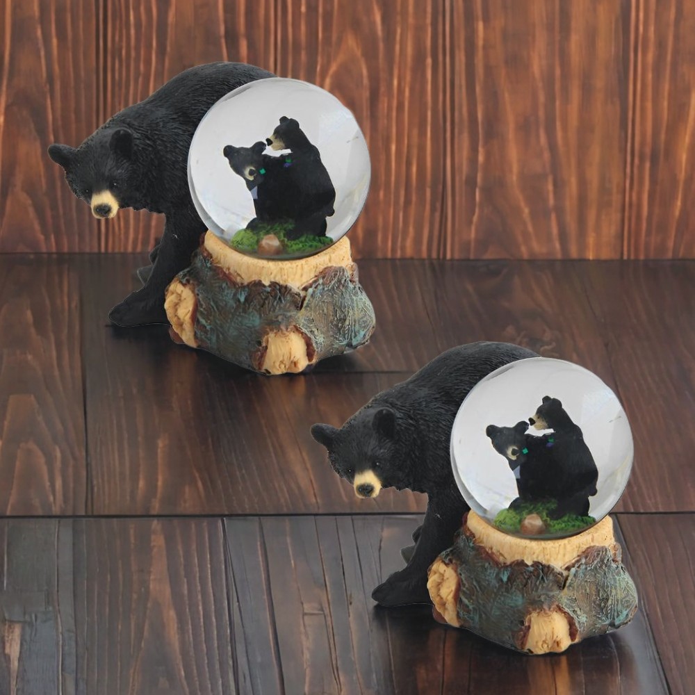 2-PC Gift Set 3.5″H Black Bear Glitter Snow Globe Ornament Home Decor Gift