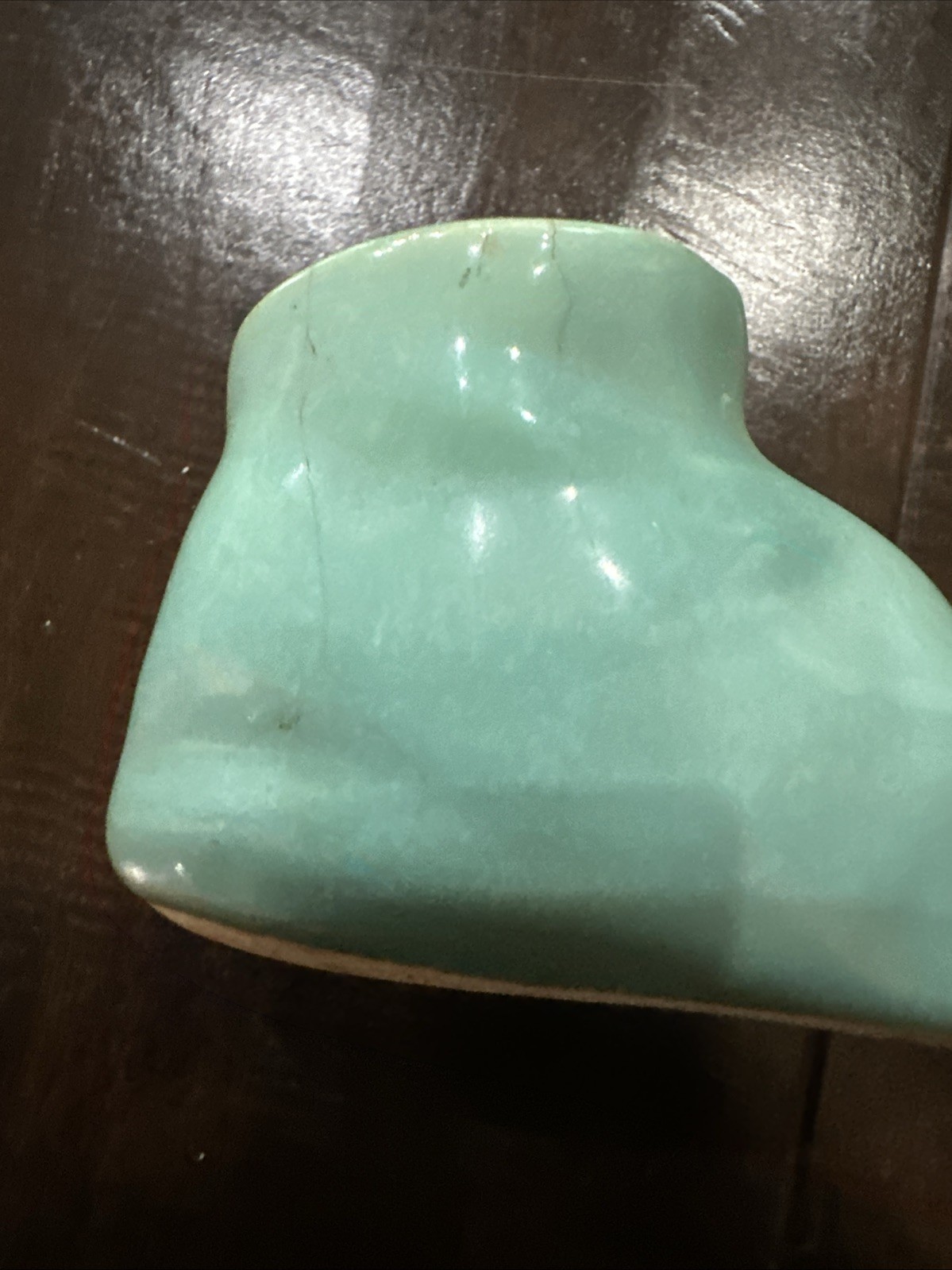 tiny ceramic boot vintage Aqua Blue baby shoe, 1 3/4” tall Precious Nursery Boy