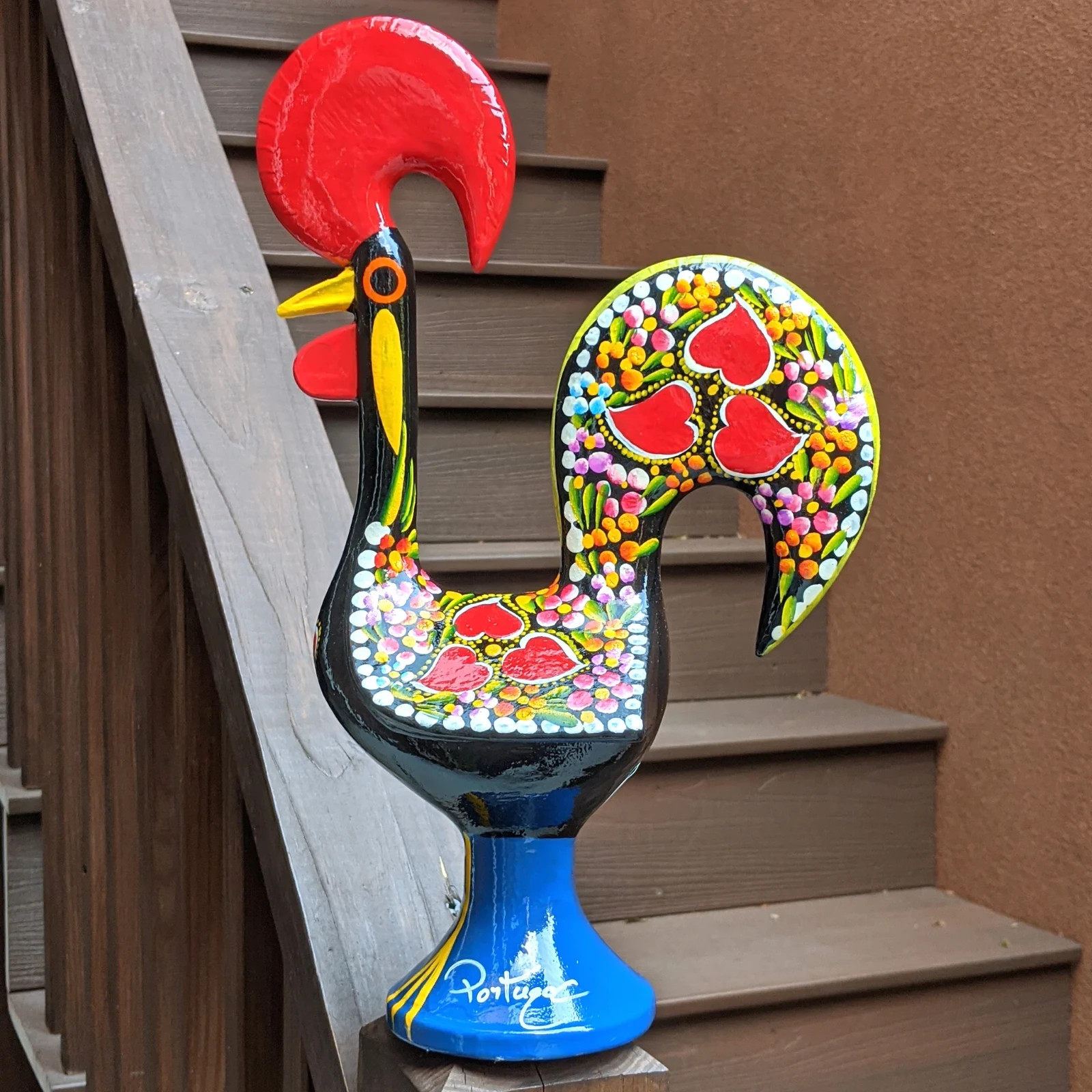 Traditional Hand-Painted Portuguese Good Luck Rooster Metal Figurine, 14″