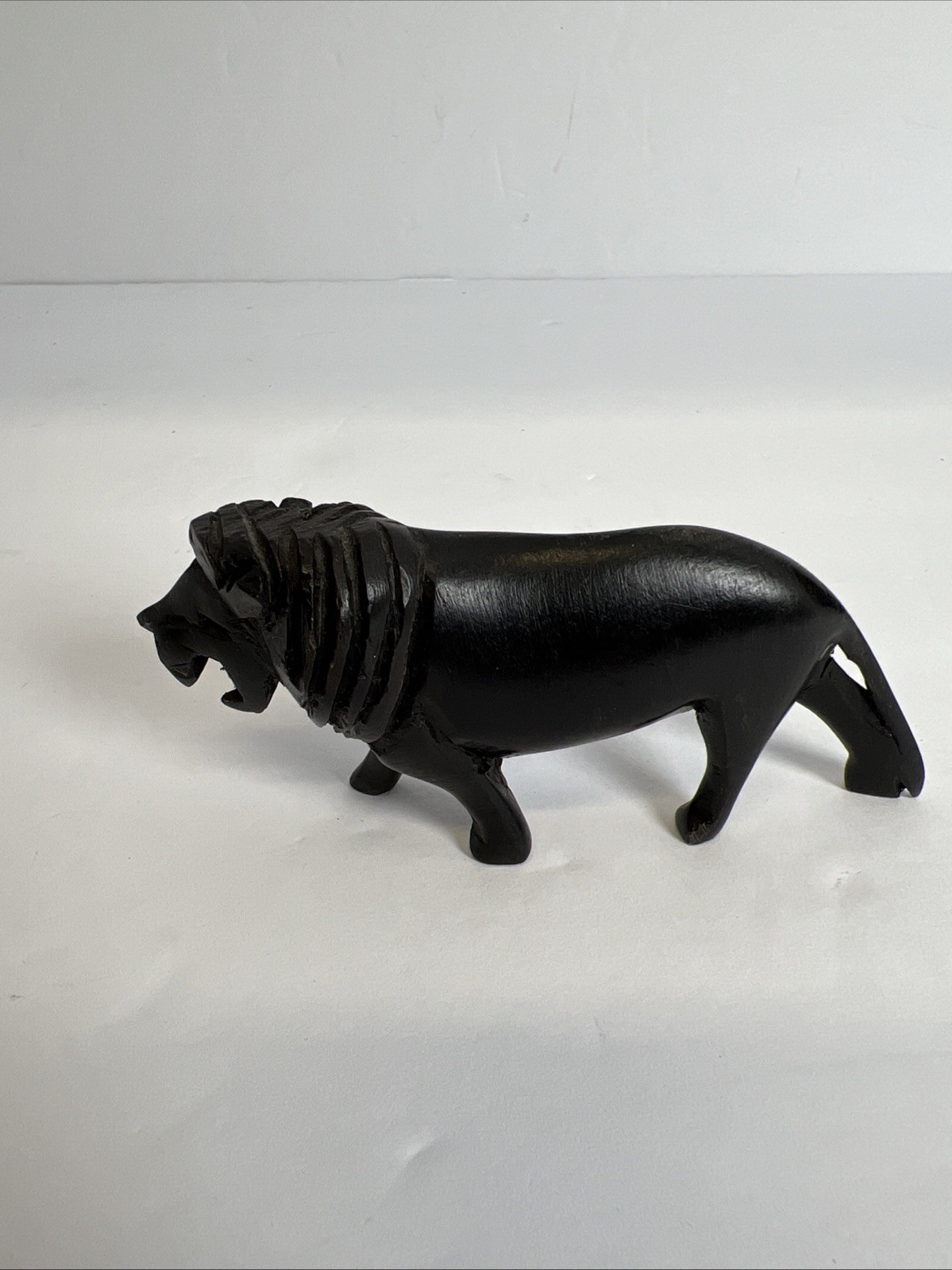 Vintage Ironwood Carved Lion Figurine 4” Solid Wood Art Mexico