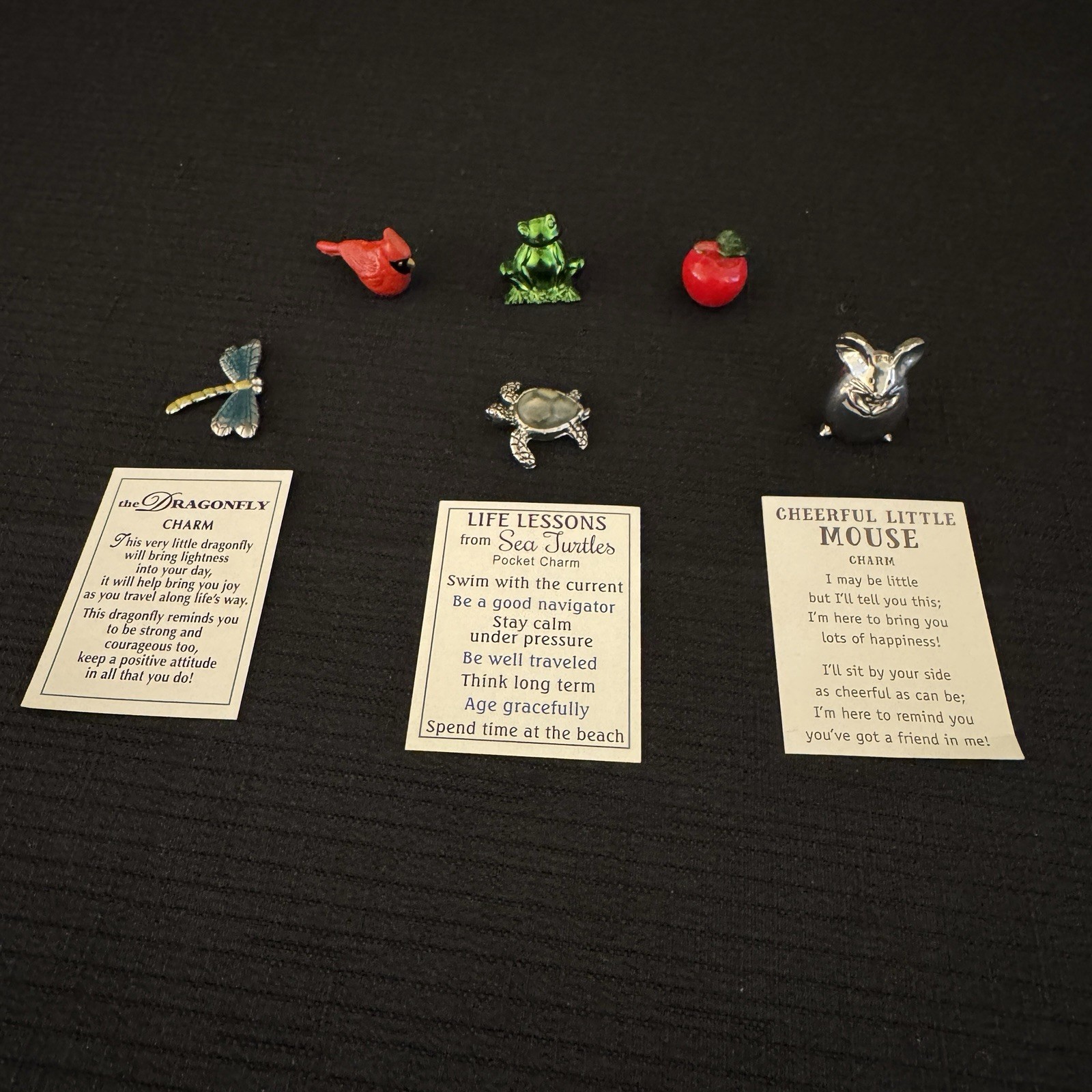 Miniature Figurine Charms 3 Ganz Dragonfly Turtle Mouse Bird Frog Apple Lot Of 6