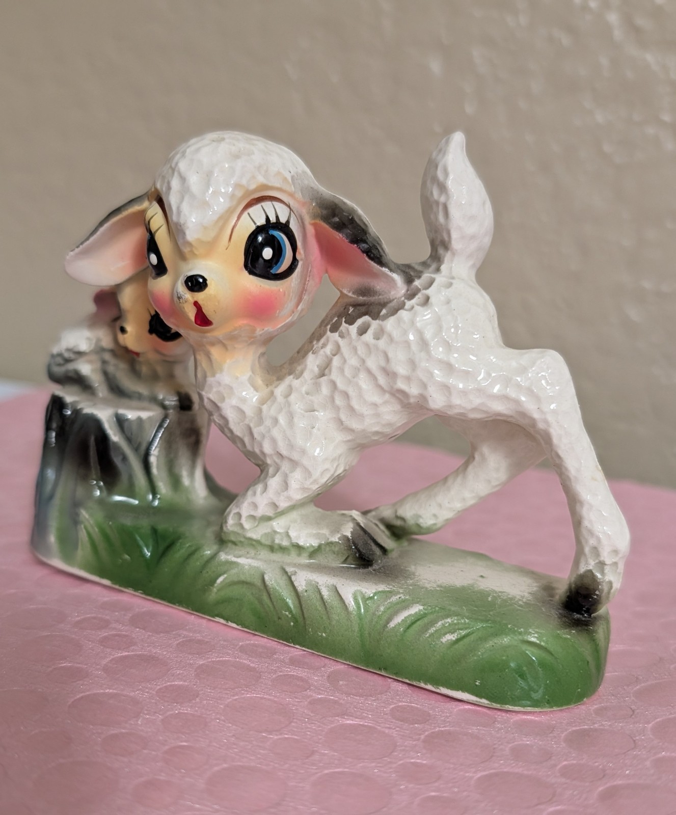 Vintage UCAGCO Japan Anthropomorphic Lamb Figurine Big Eyes Sheep Kitsch 1950s