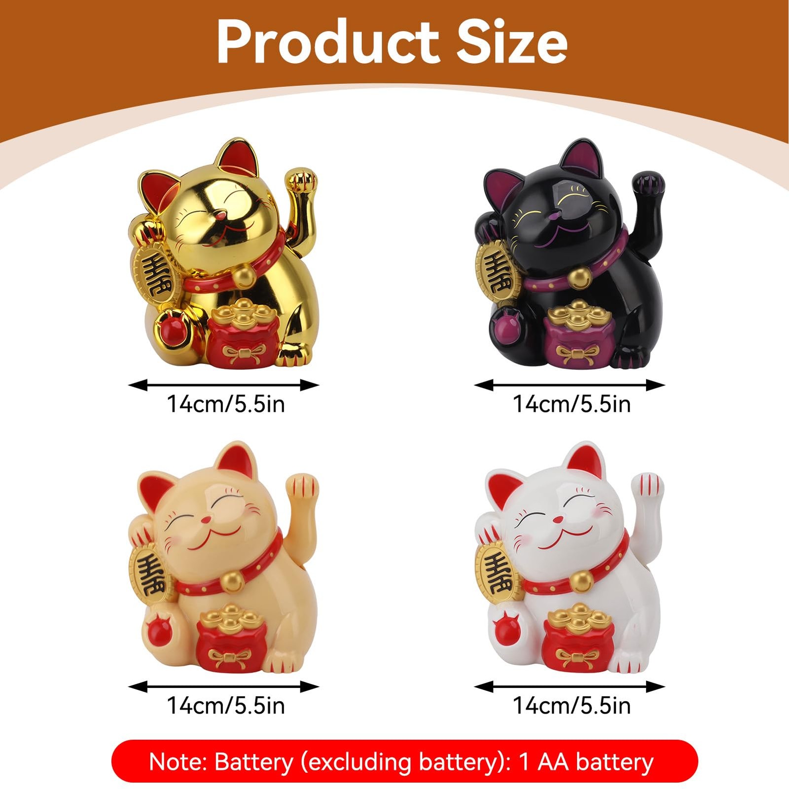 Lucky Cat Waving Arm 5.5in Electric Waving Lucky Fortune Cat Chinese Cat Wavi…