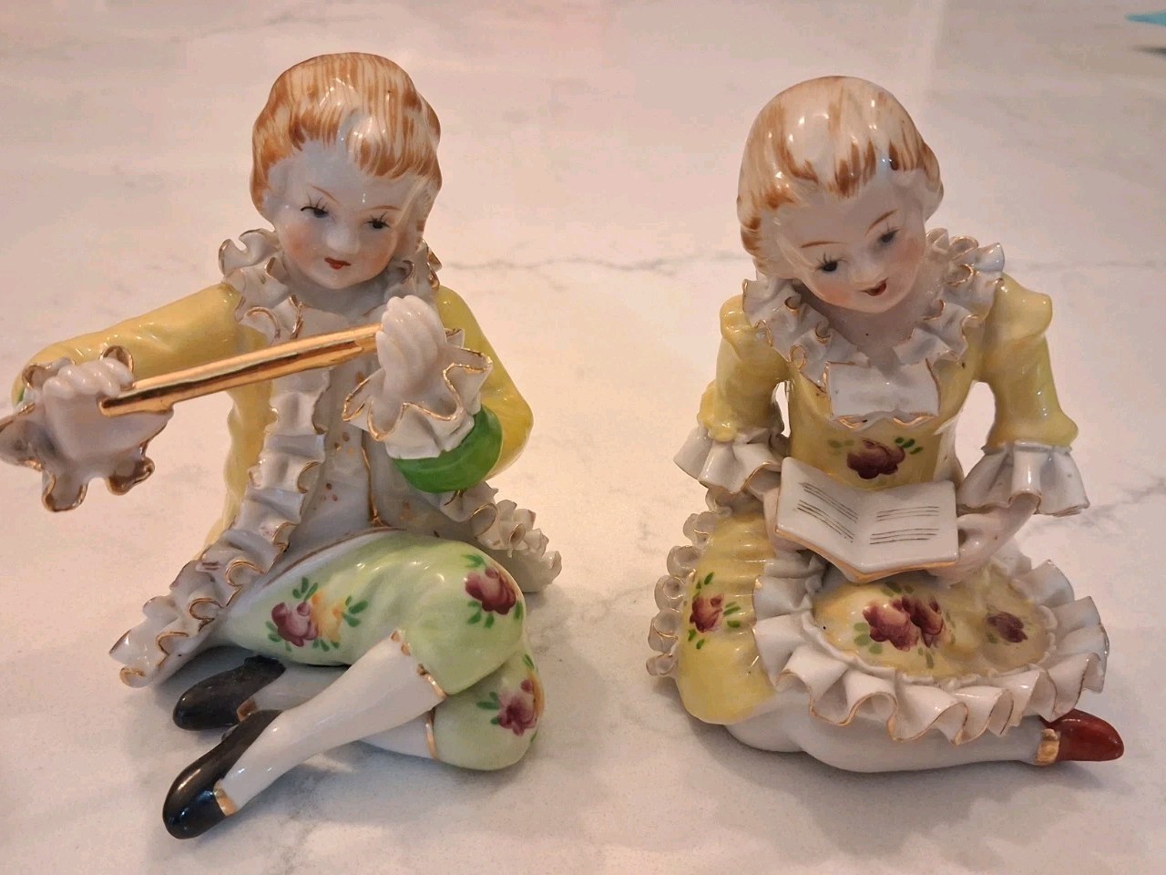 Vintage Porcelain Orion Boy Playing Flute Girl Reading Book Figurines