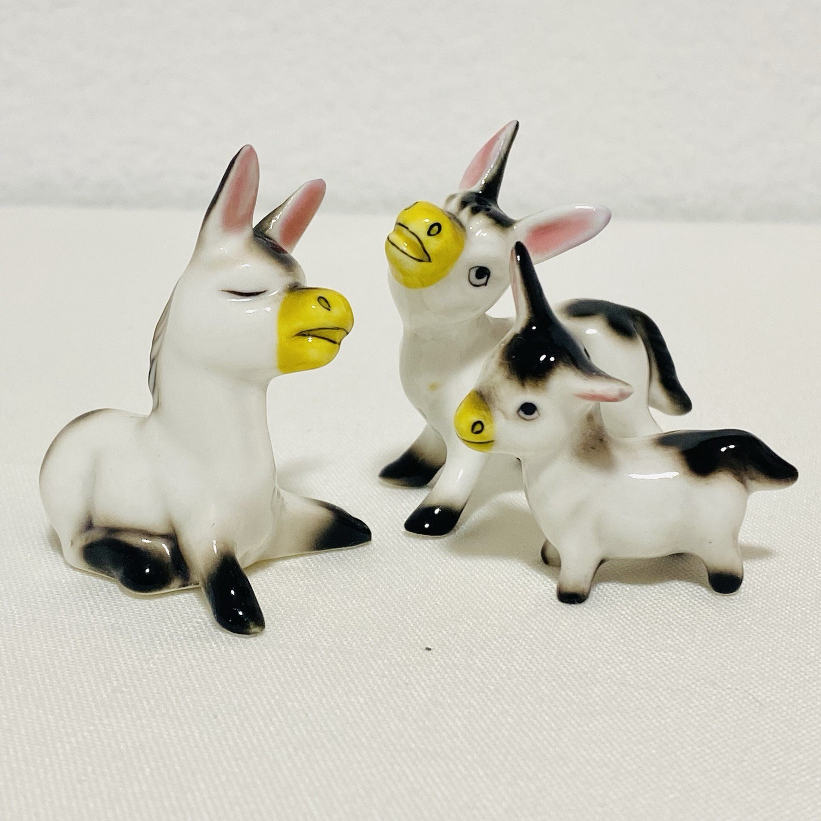 Vintage Miniature Donkey Figurines Family of 3 By S.S. Bone China Made In Japan