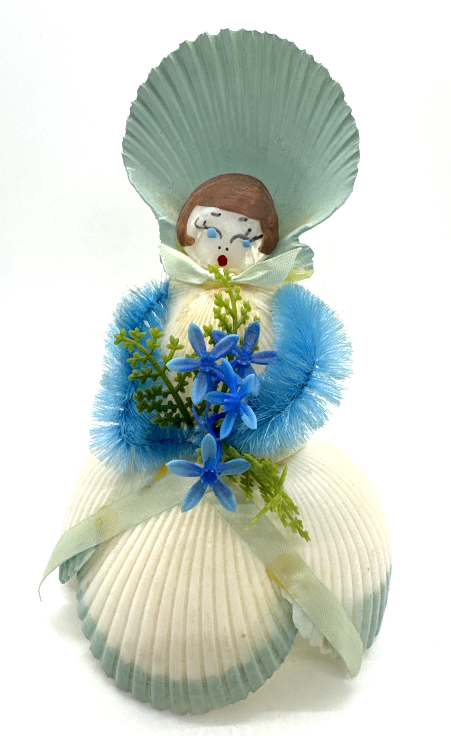 Vintage MCM Seashell Lady Figurine Folk Art Handmade Souvenier