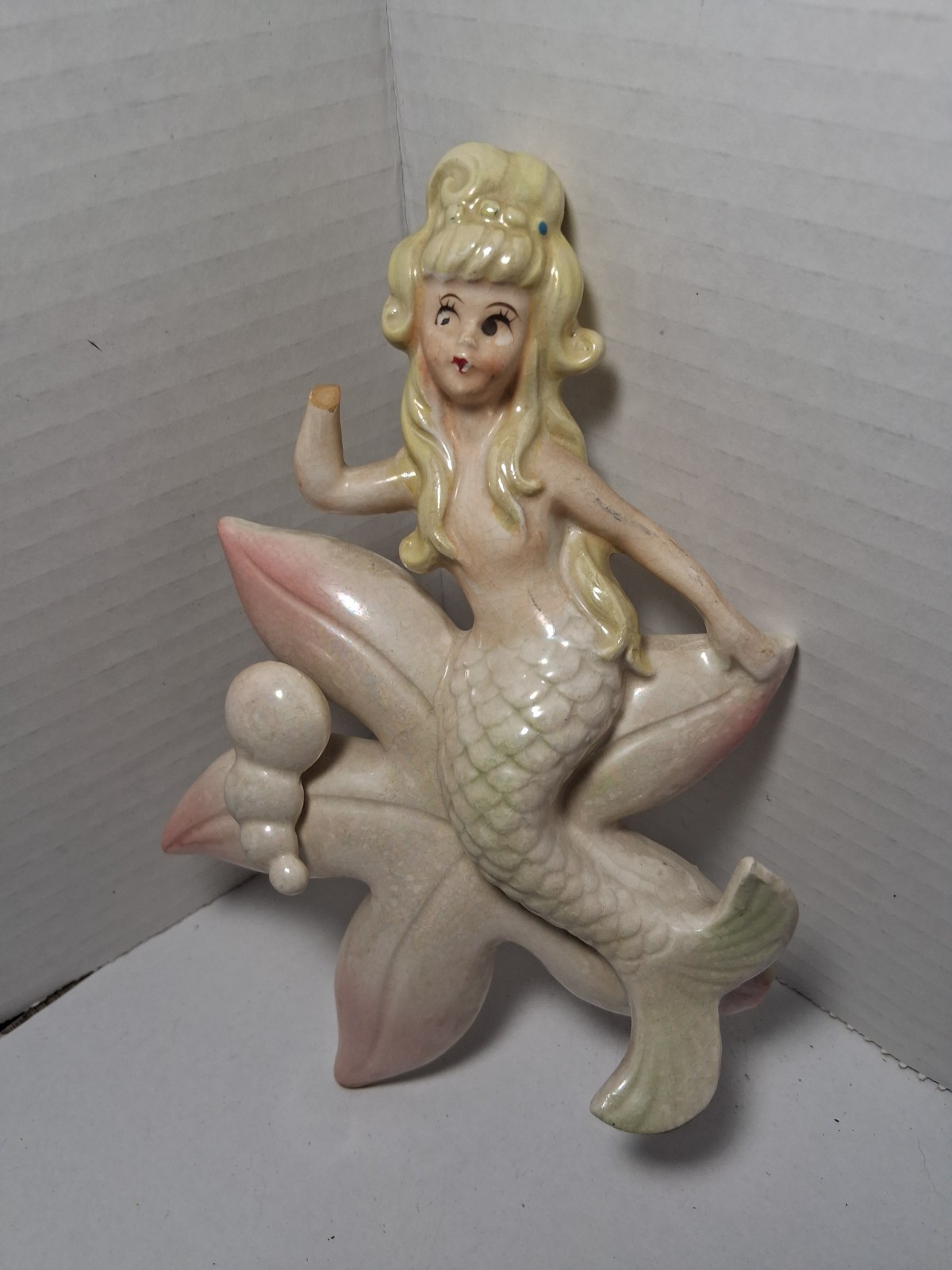 Vintage Lefton Mermaid Girl On Starfish With Bubbles -Arm Broken ~as Is~
