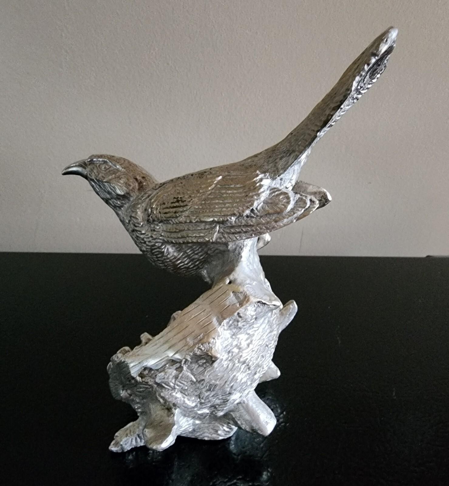 Decor Momma Bird Sitting on Protecting Nest with removable Eggs VTG Pewter Brass