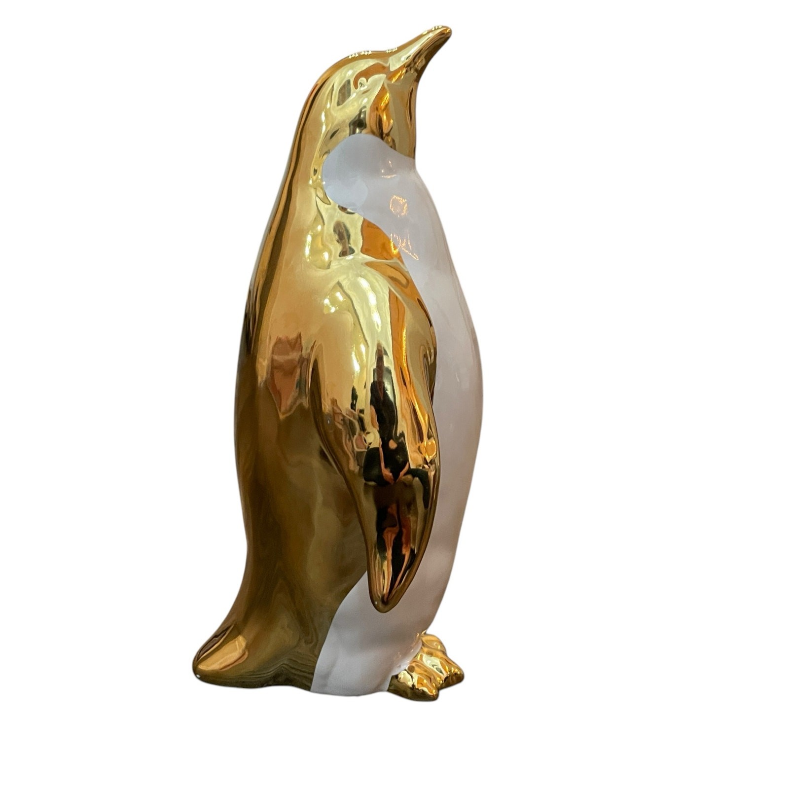 NEW Glam Gold & White Ceramic Penguin Figurine 9.5in Chic Holiday Decor