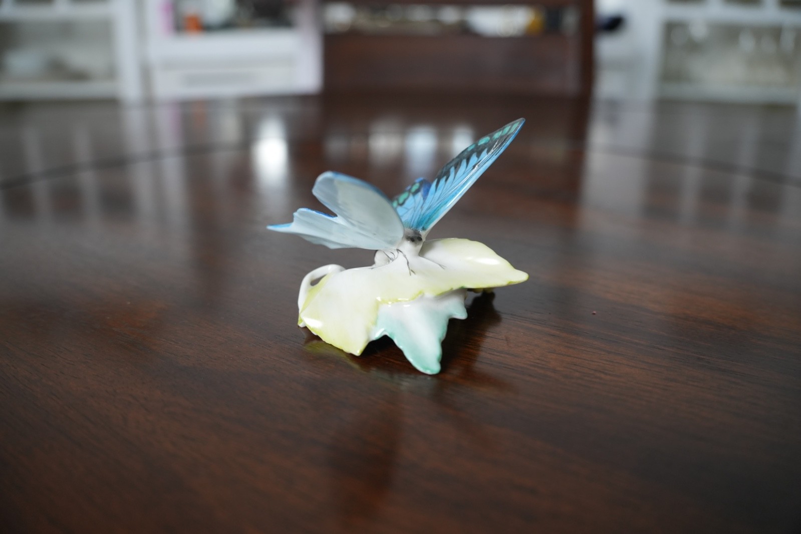 1960S HUTSCHENREUTHER PORCELAIN BLUE MONARCH BUTTERFLY SCULPTURE