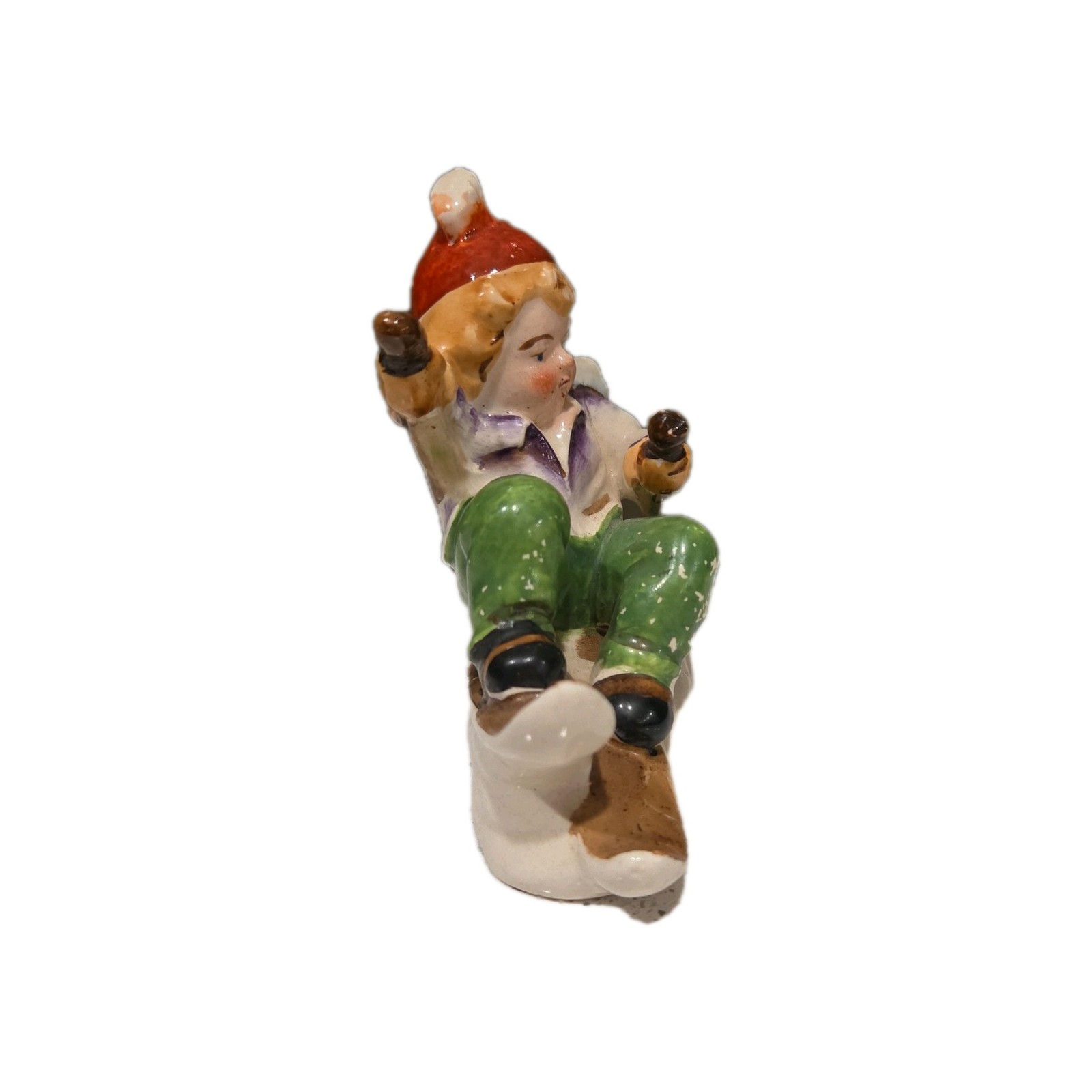 Vtg Occupied Japan Figurine, Boy Skiing, Circa 1942-1949