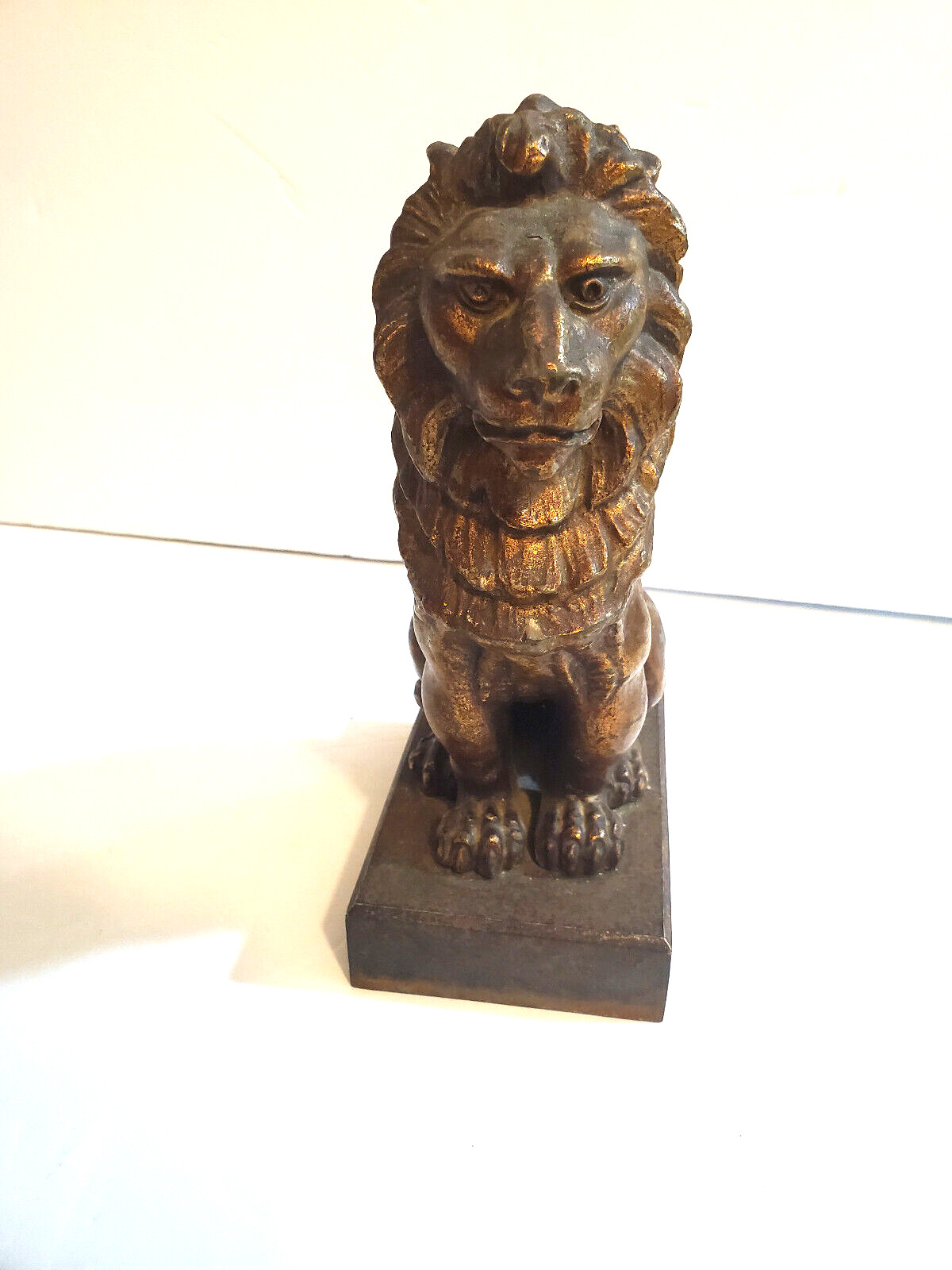 Vintage Bronze Lion Statue Figure Guardian Sitting Position 7 3/4”