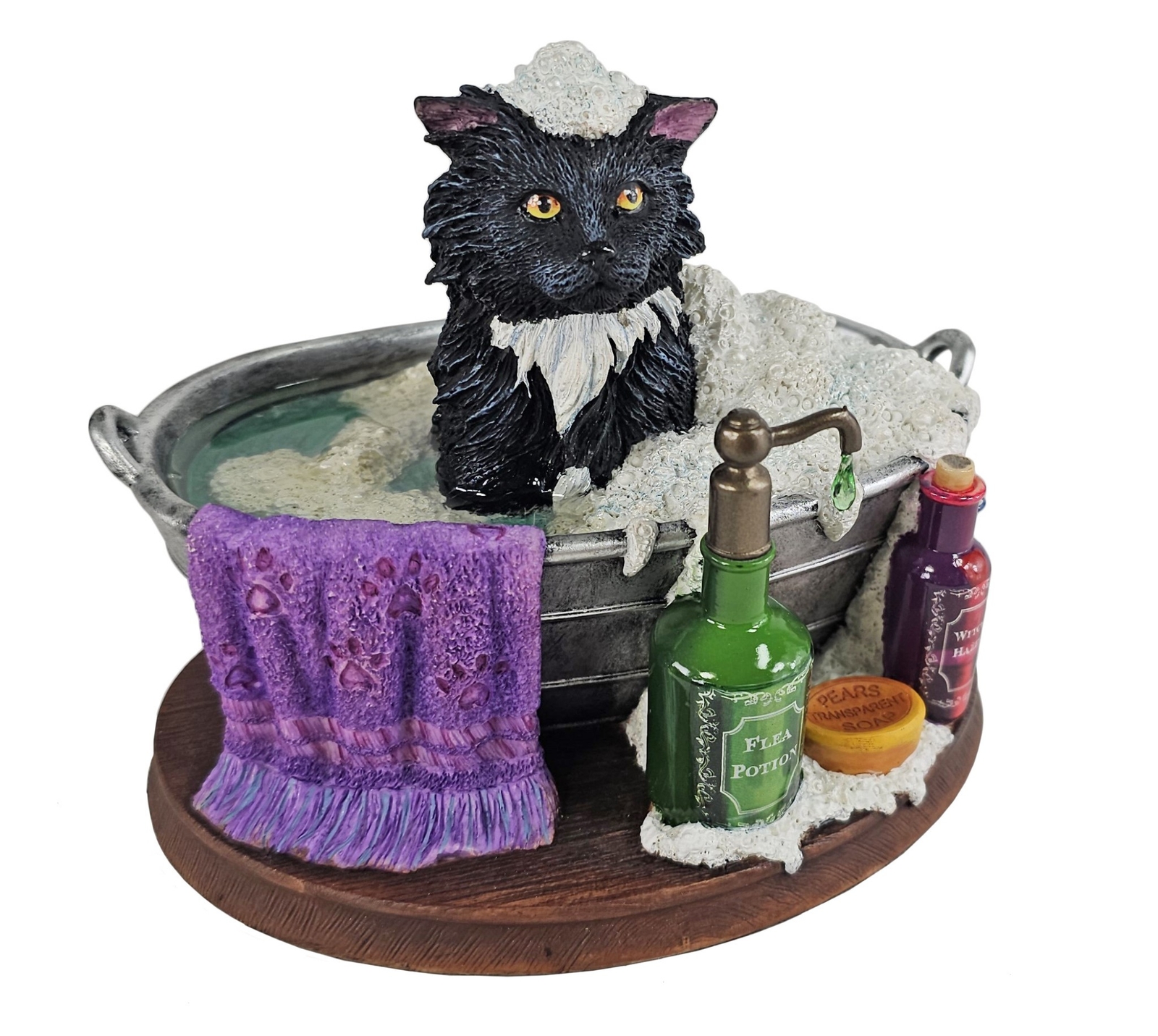5 1/2″ Lisa Parker Bath Time Black Cat Taking Bath Statue