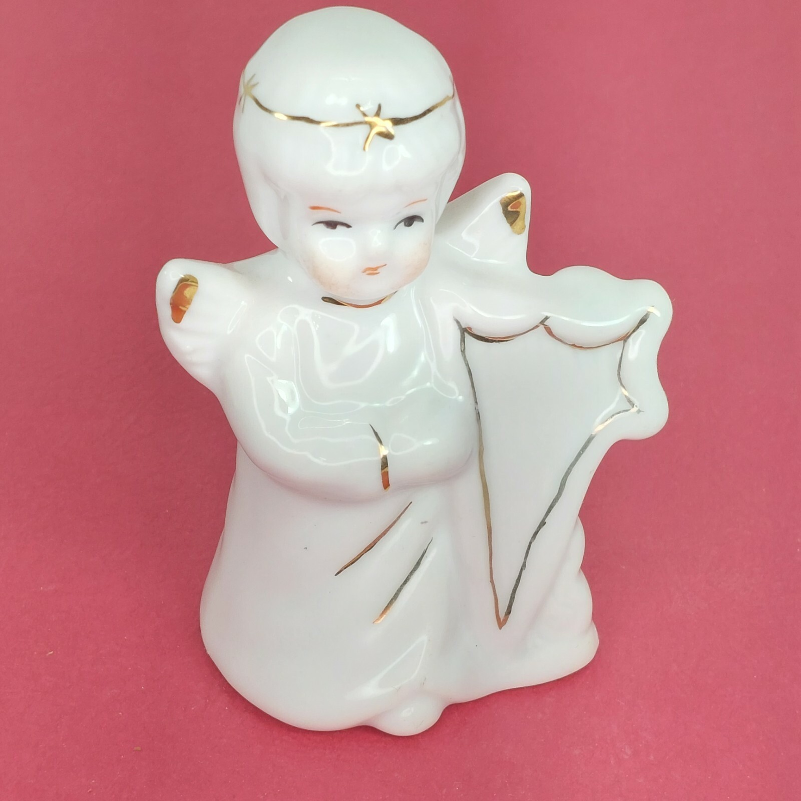 Ceramic Collectible Porcelain Angle with harp Glossy white 4 inches tall