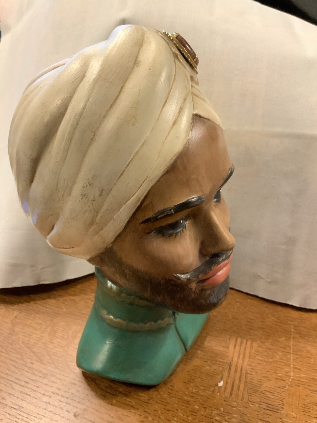 Vintage MCM Marwal Mold Chalkware Head Bust Scarf Wrap Turban 10” Mid Century
