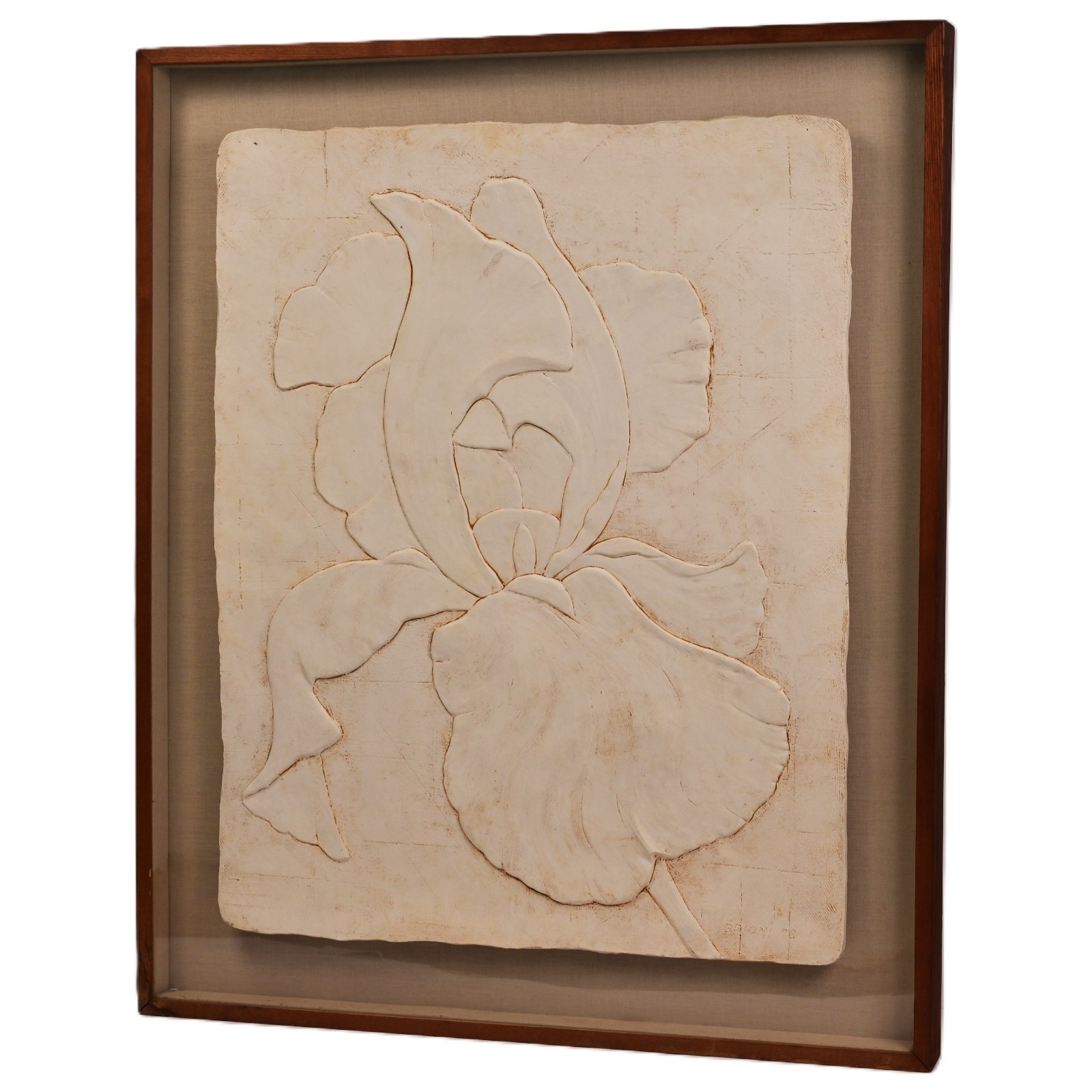 BRIONI Original Vintage Signed Bas Relief Plaster Wall Sculpture Floral Painting