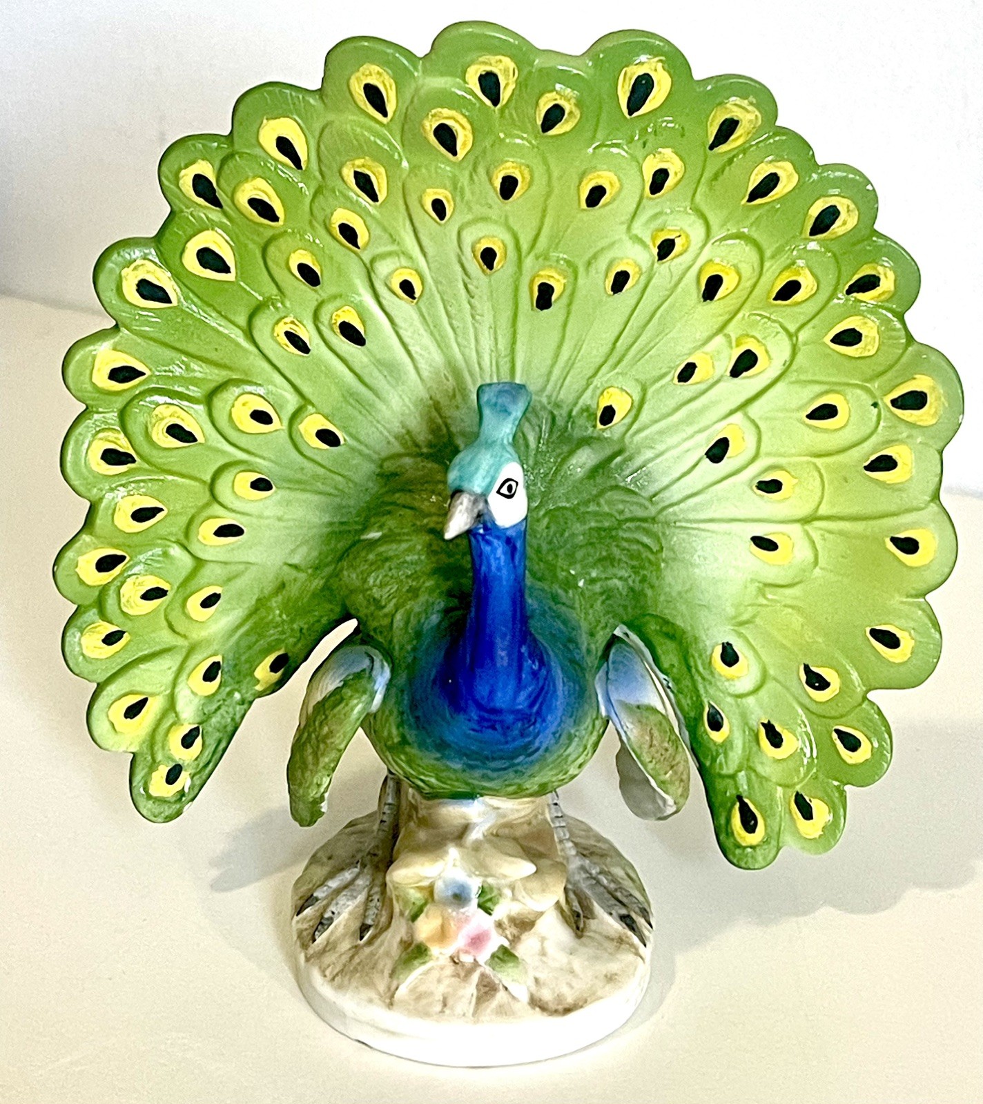 Vintage Lefton Japan Peacock Figurine KW 2336 MCM Ceramic Bird Original Label