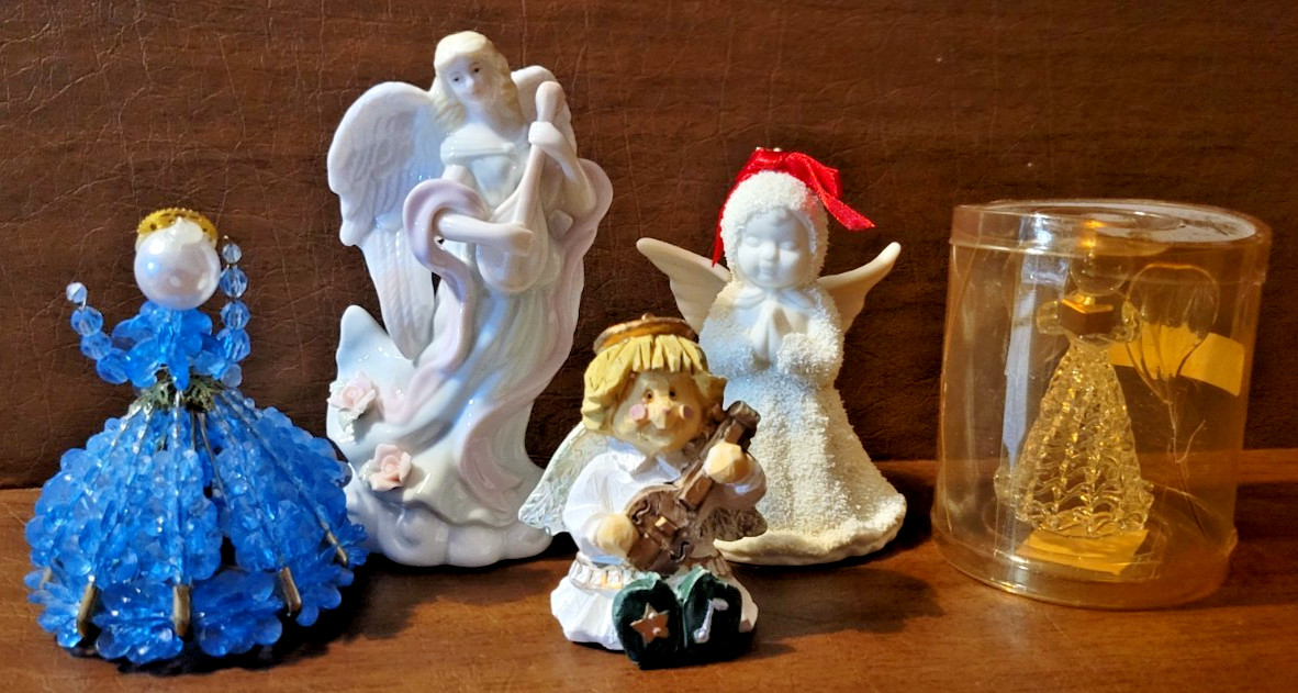 Angel Figurine Lot Bundle – Spun Glass, Porcelain, Ceramic, Handmade