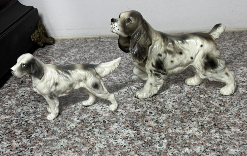 Miniature Vintage Bone China Set of 2 Ucagco Ceramics Spaniel Dogs Japan