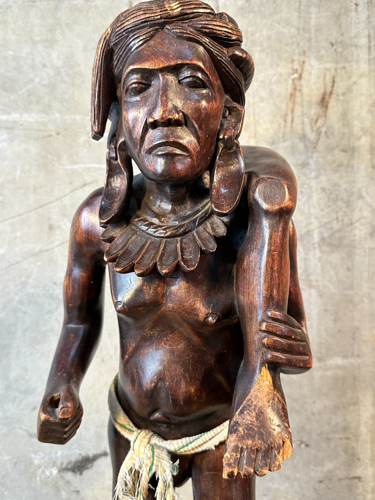 Vintage Ifugao Wood Carving Philippines Warrior Carrying Human Head Hunter 34″