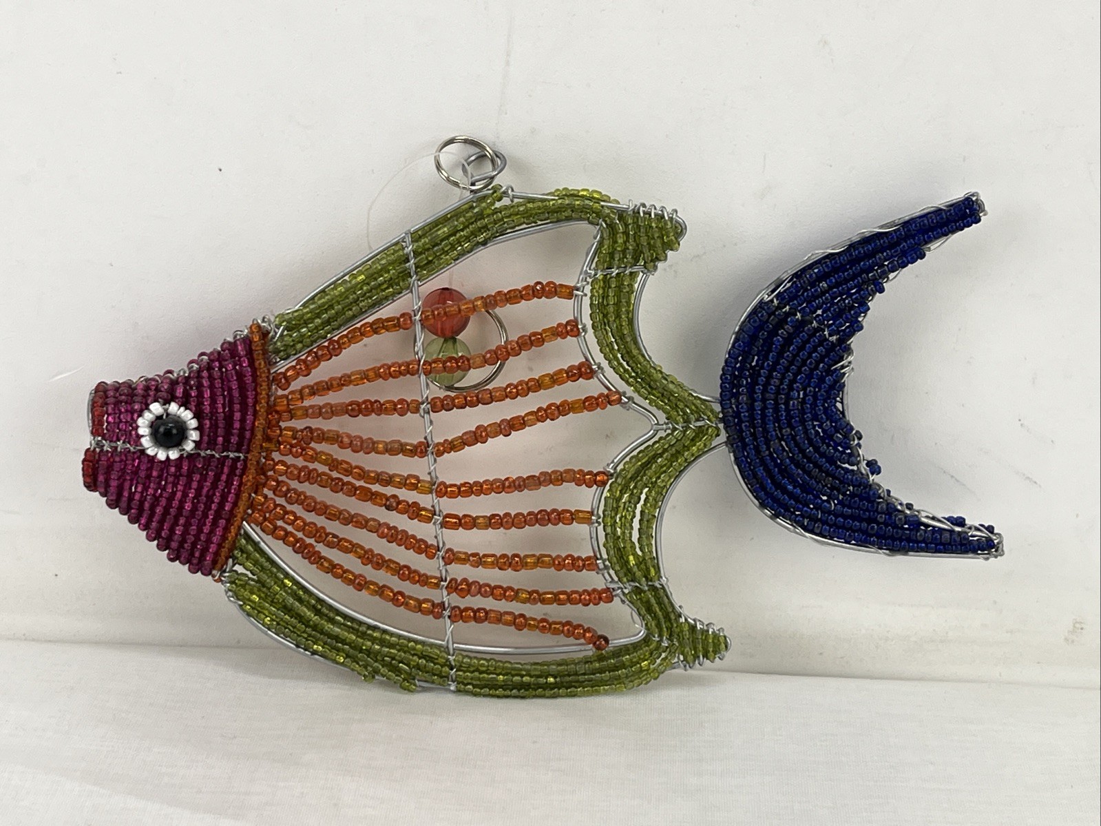 Beadworx Glass Bead Fish Ornament Hanger Decor Beach Ocean Seashore FREE SHIP!