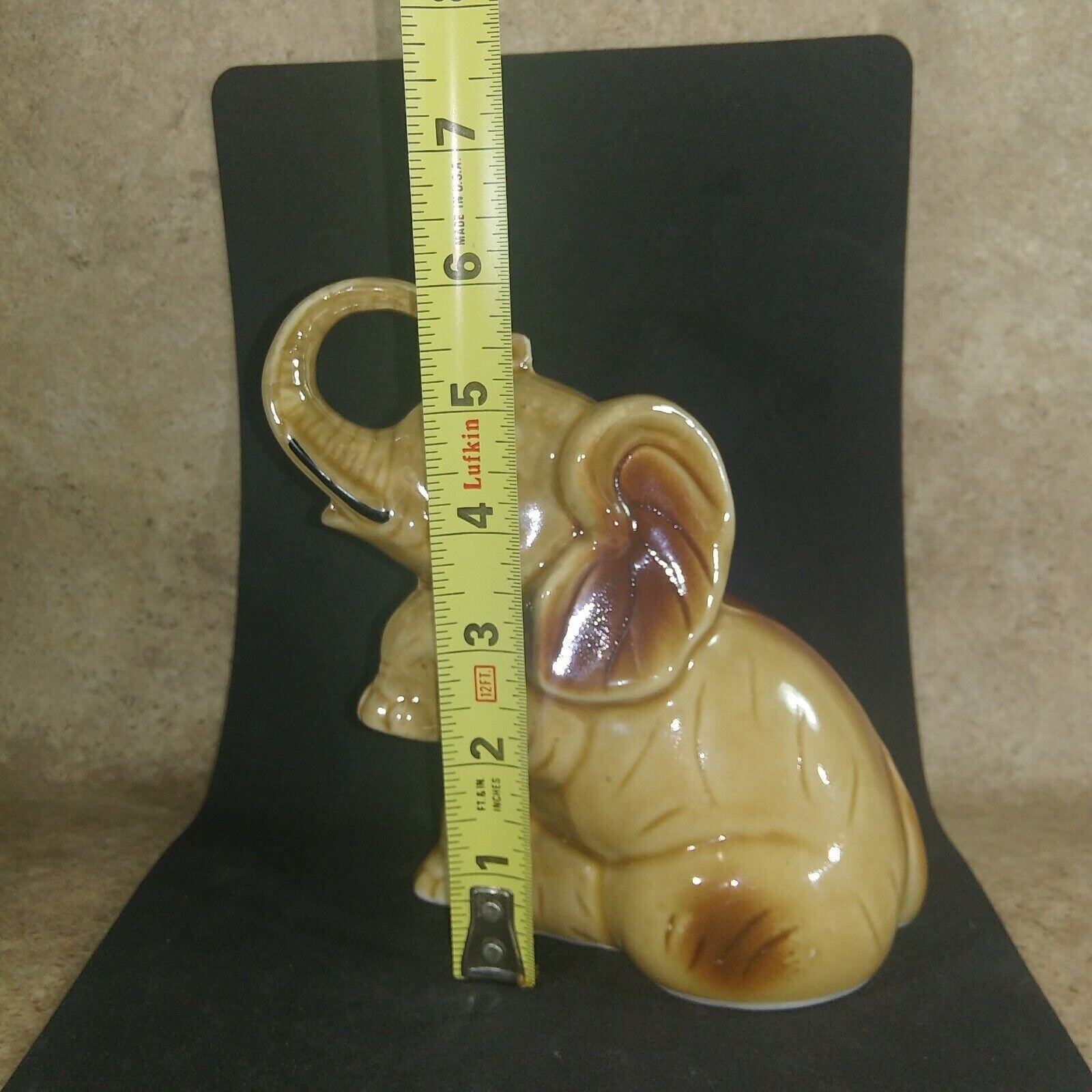 Adorable Cute Small/Medium Ceramic Elephant Made In Brazil Brown / tan Trunks Up