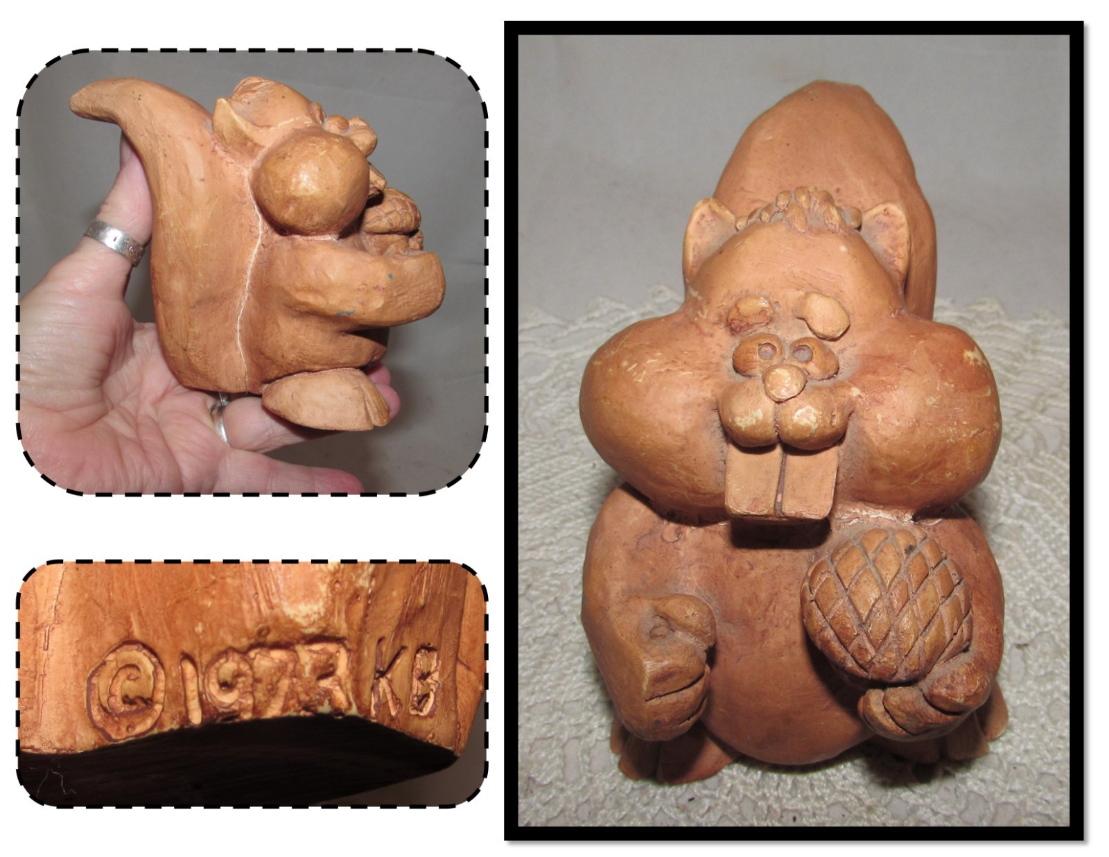 Vintage 1973 Composite Figurine, Squirrel with an Acorn, KB, Kersten Brothers