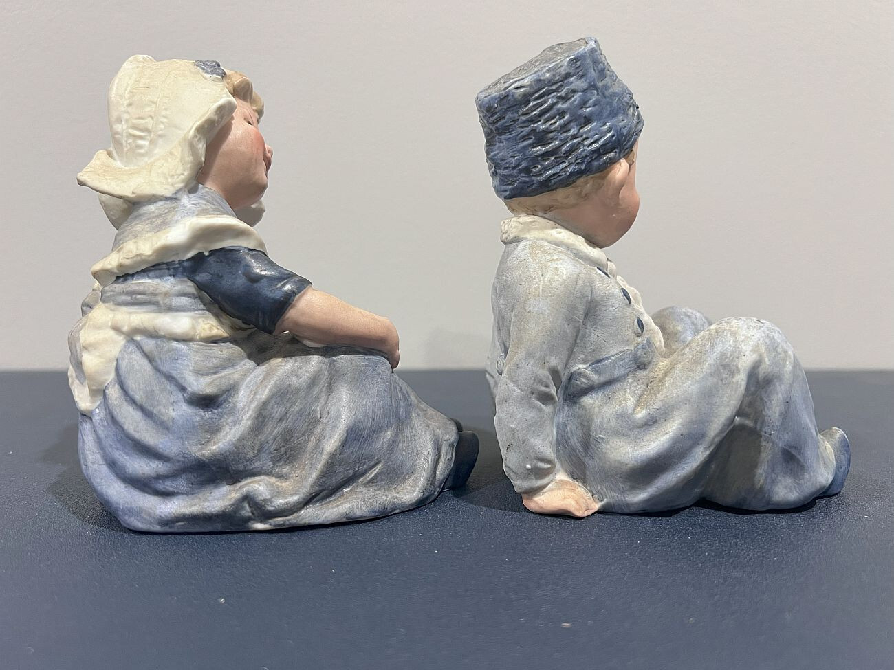 1882 vtg germany dutch boy girl porcelain Gebruder Heubach figurine bisque blue