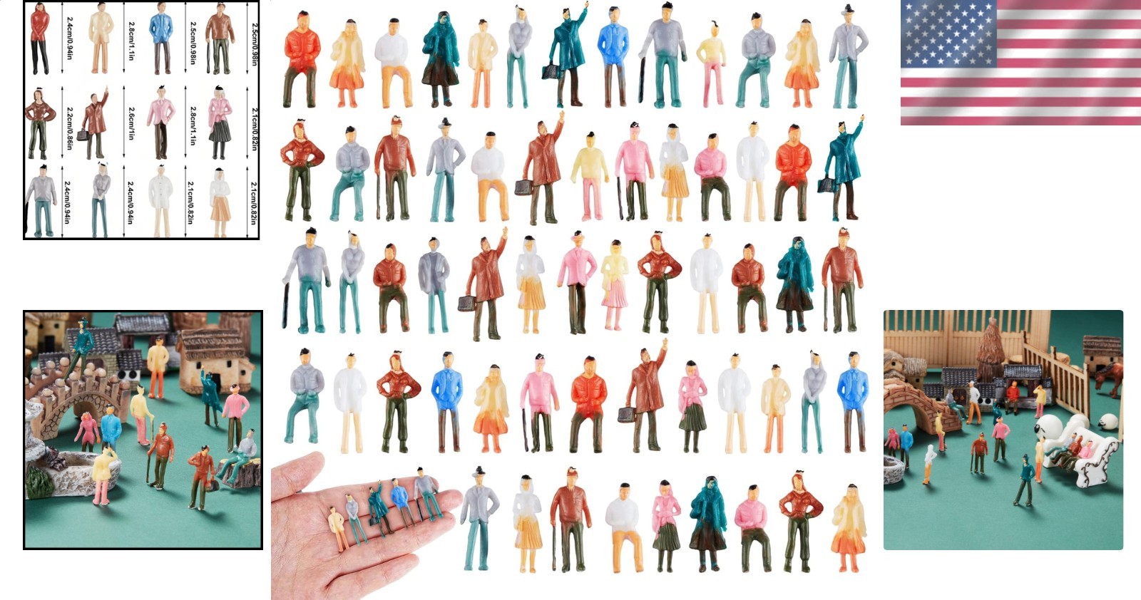 Miniature People Figurines 80pc 1:75 Scale Painted Model Train Architectural …